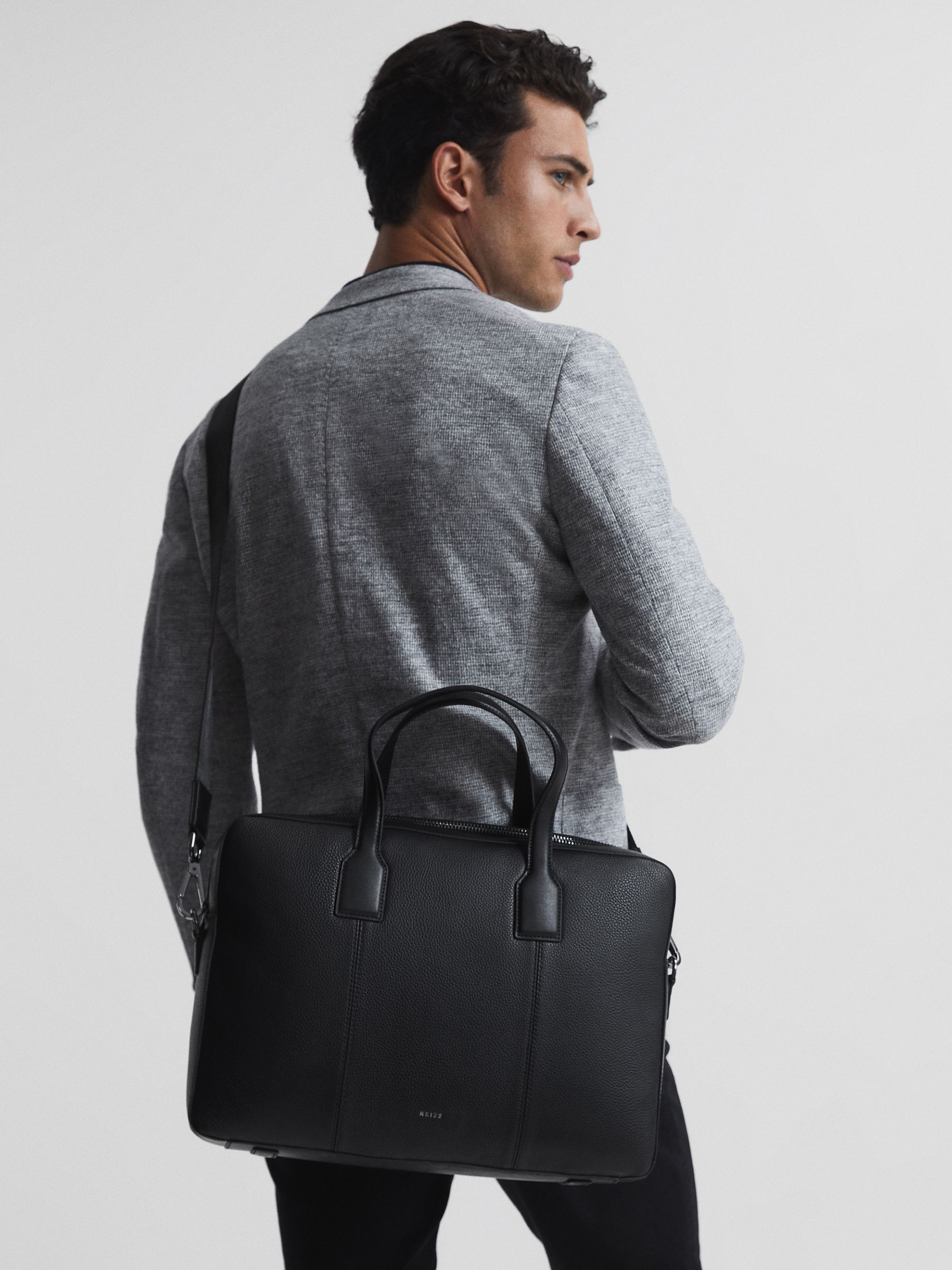 Reiss Leather Briefcase in Black REISS