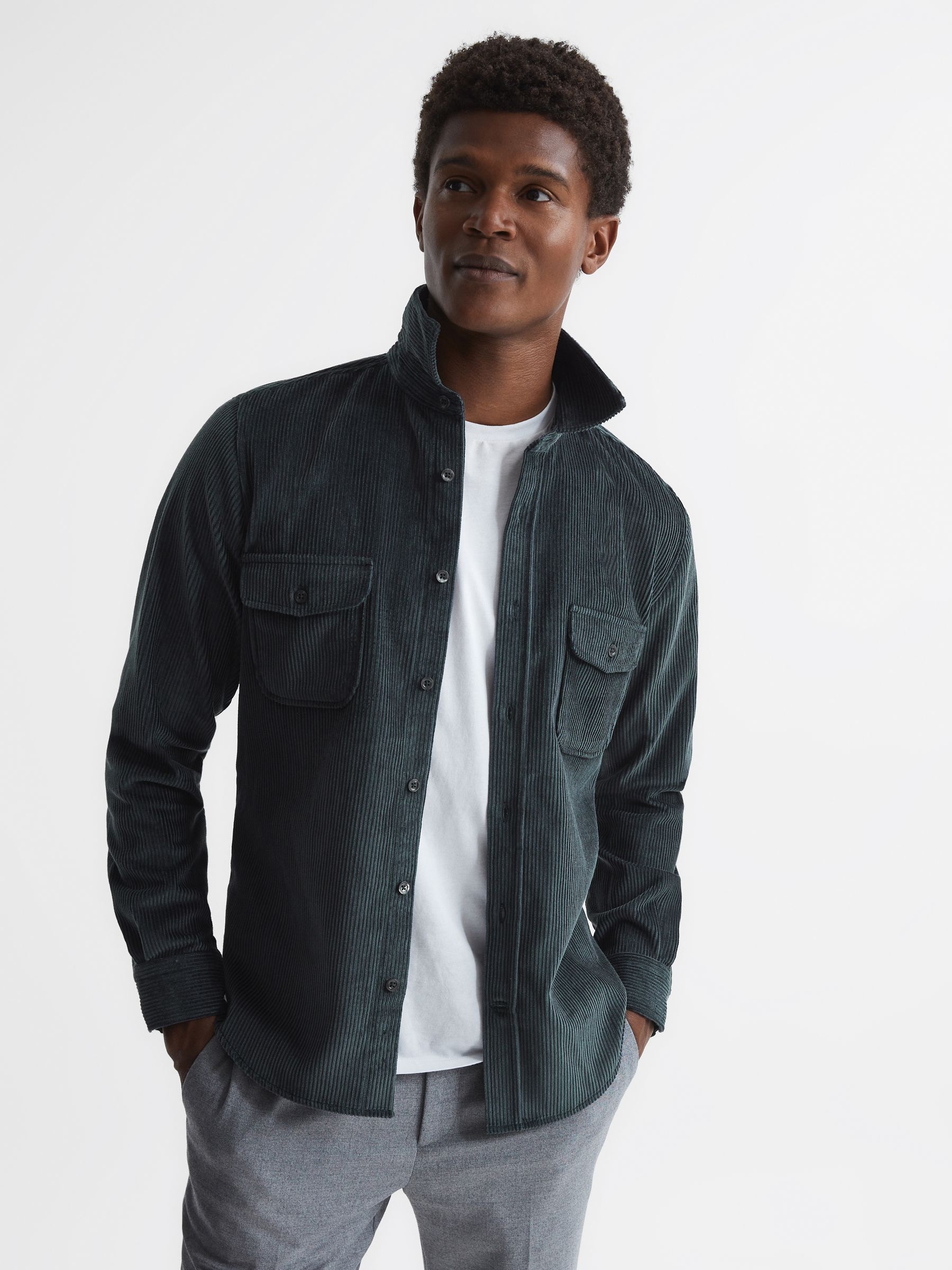 Corduroy Twin Pocket Overshirt in Steel Blue