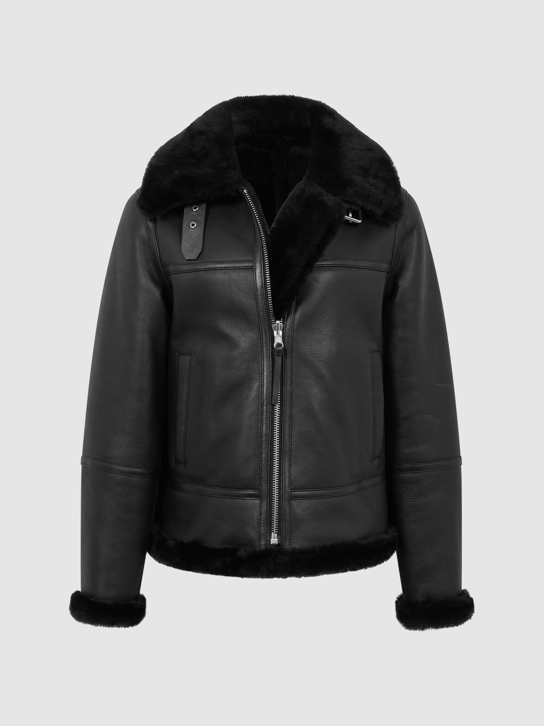 Reiss Reversible Sheepskin Aviator in Black REISS