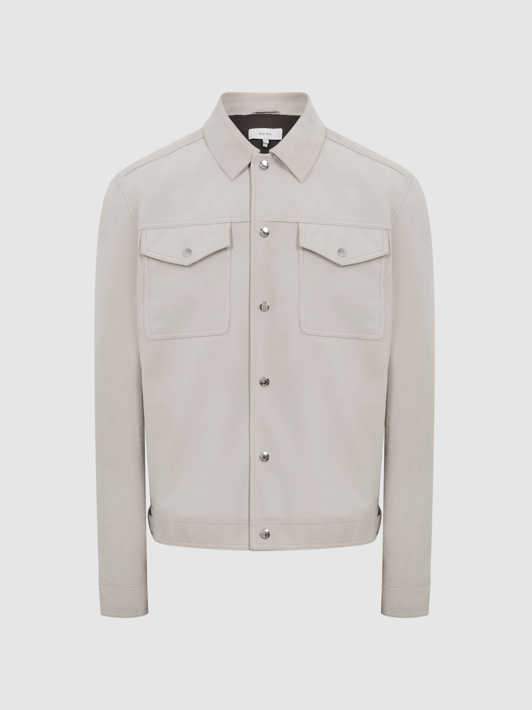 Suede Trucker Jacket in Stone