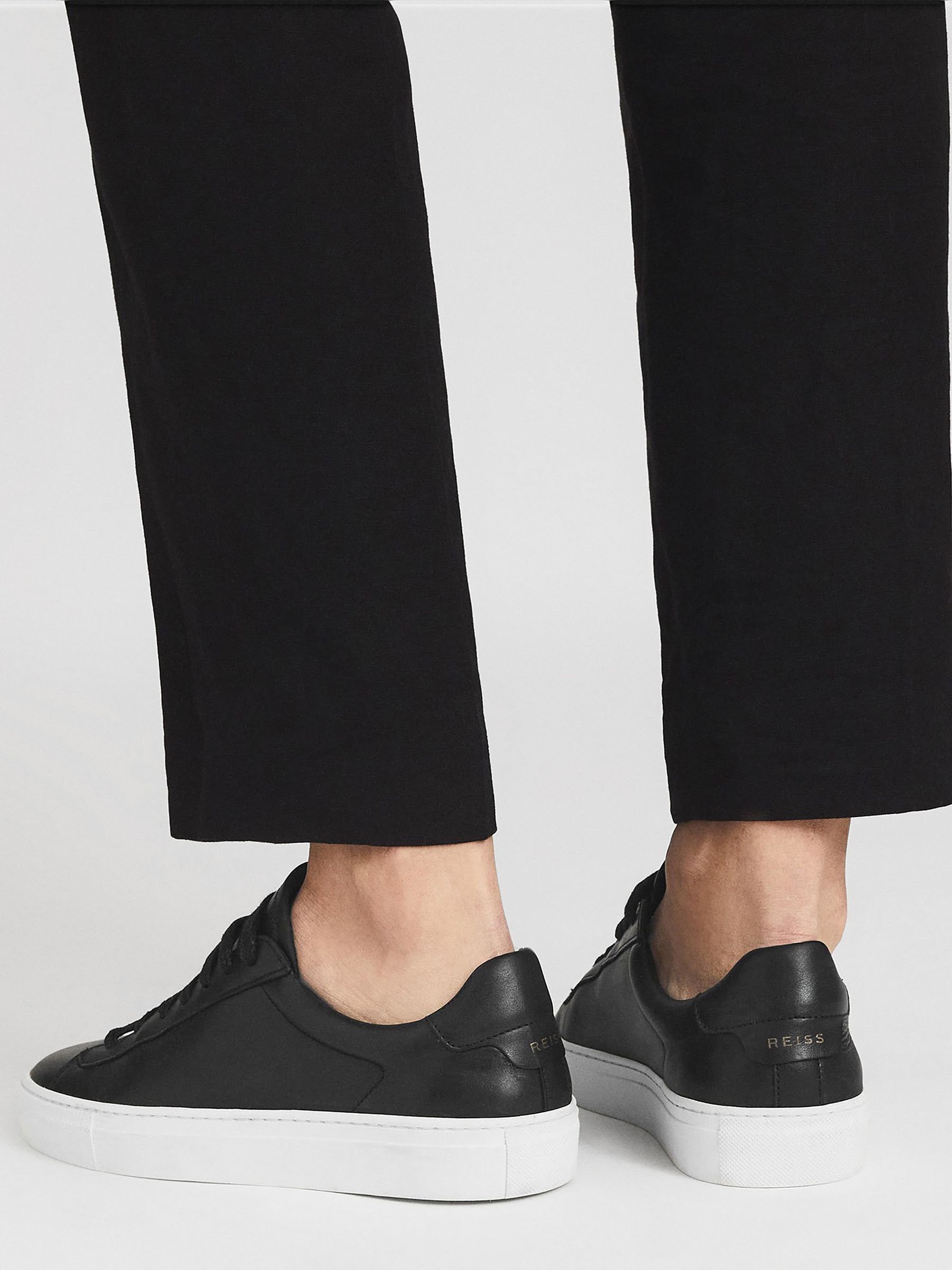 Lace Up Leather Trainers in Black