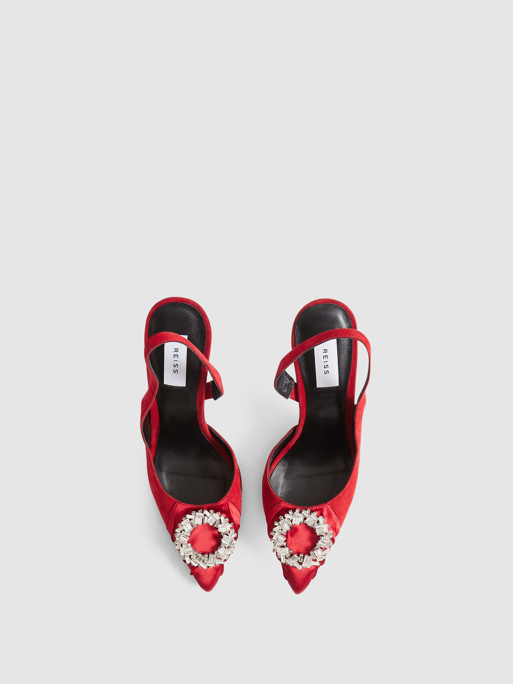 Sling Back Embellished Heels in Red