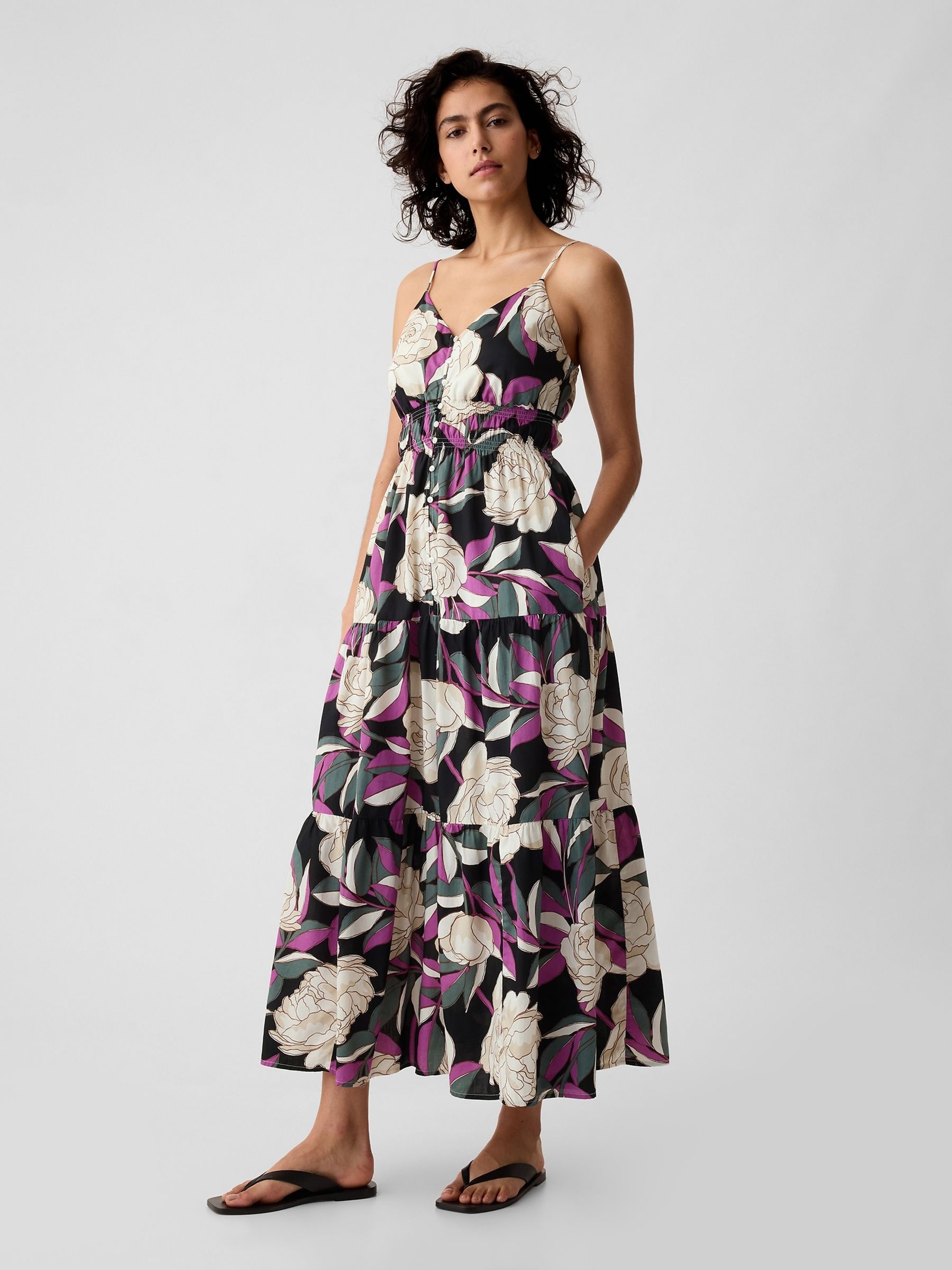 Multi Floral Tiered Midi Dress