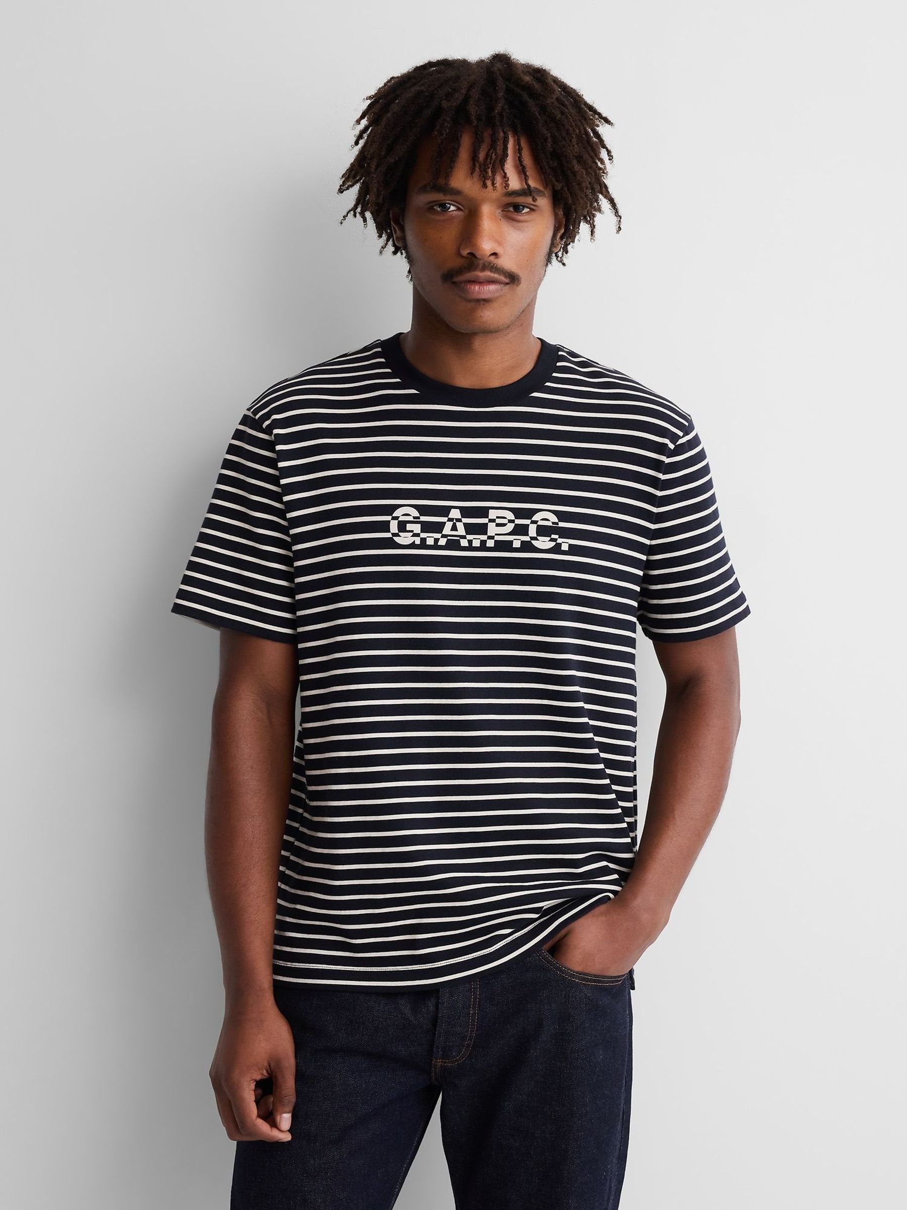 Gap x A.P.C. Navy Stripe - Regular Logo Stripe T-shirt