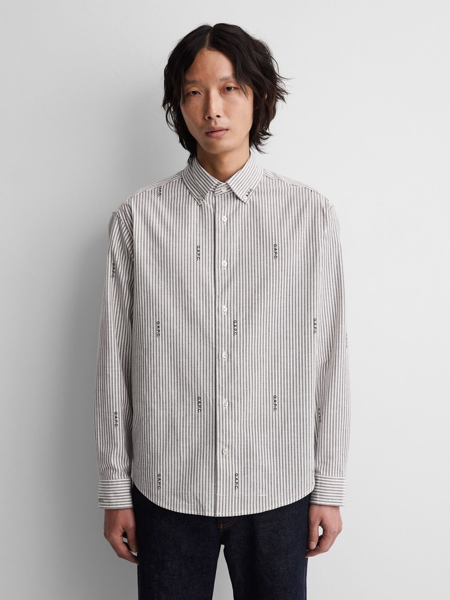 Gap x A.P.C. Grey Stripe - Regular Relaxed Logo Oxford Shirt