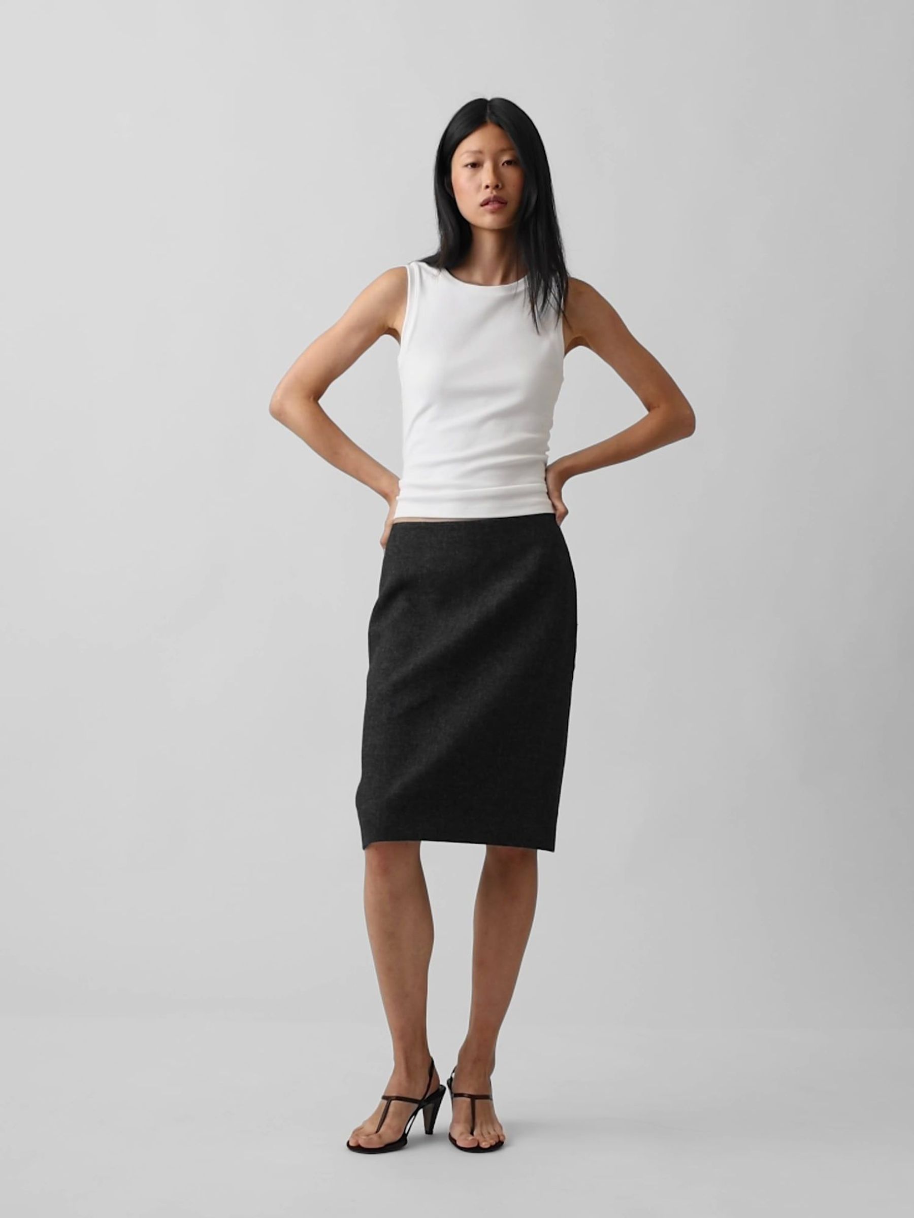 Charcoal - Herringbone Knee-length Skirt