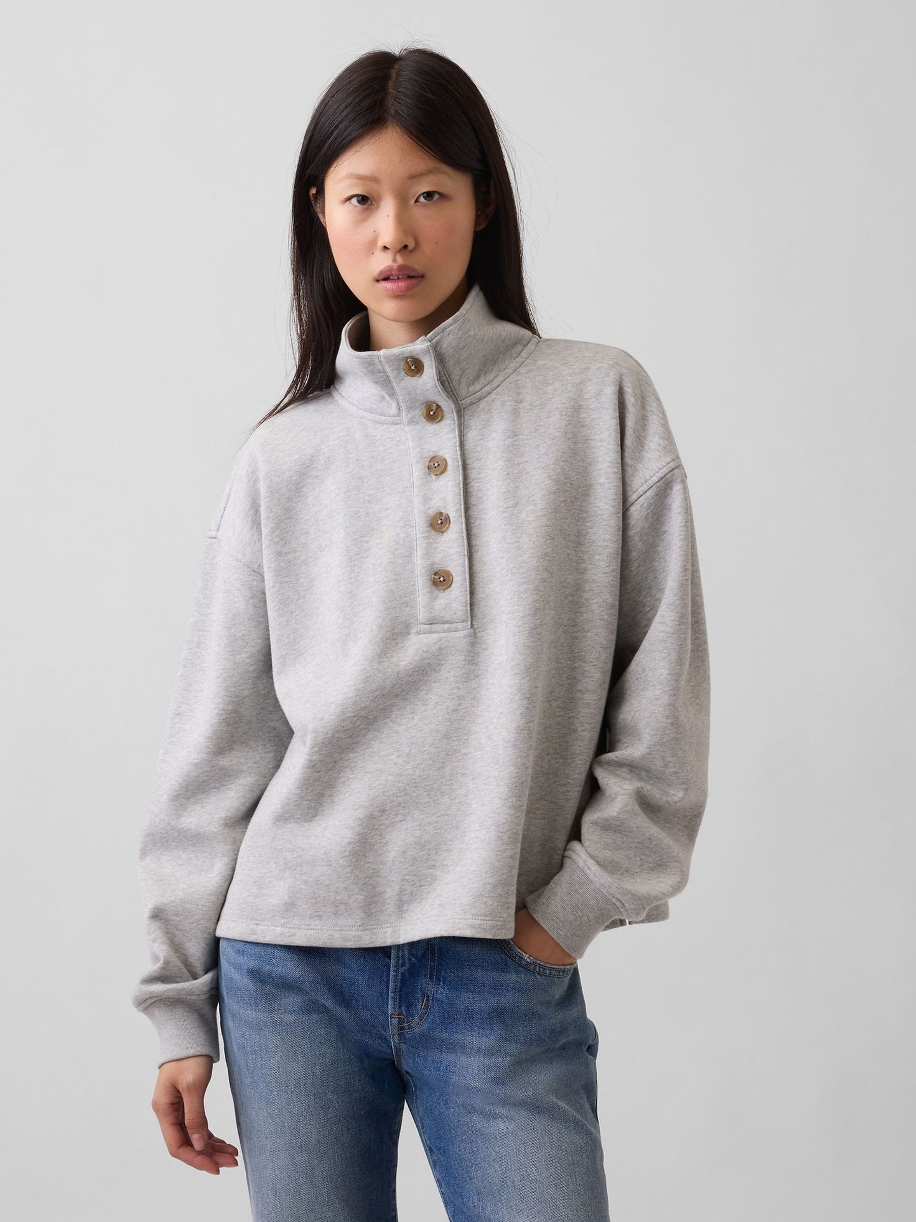 Grey - Vintage Soft Oversized Henley Pullover