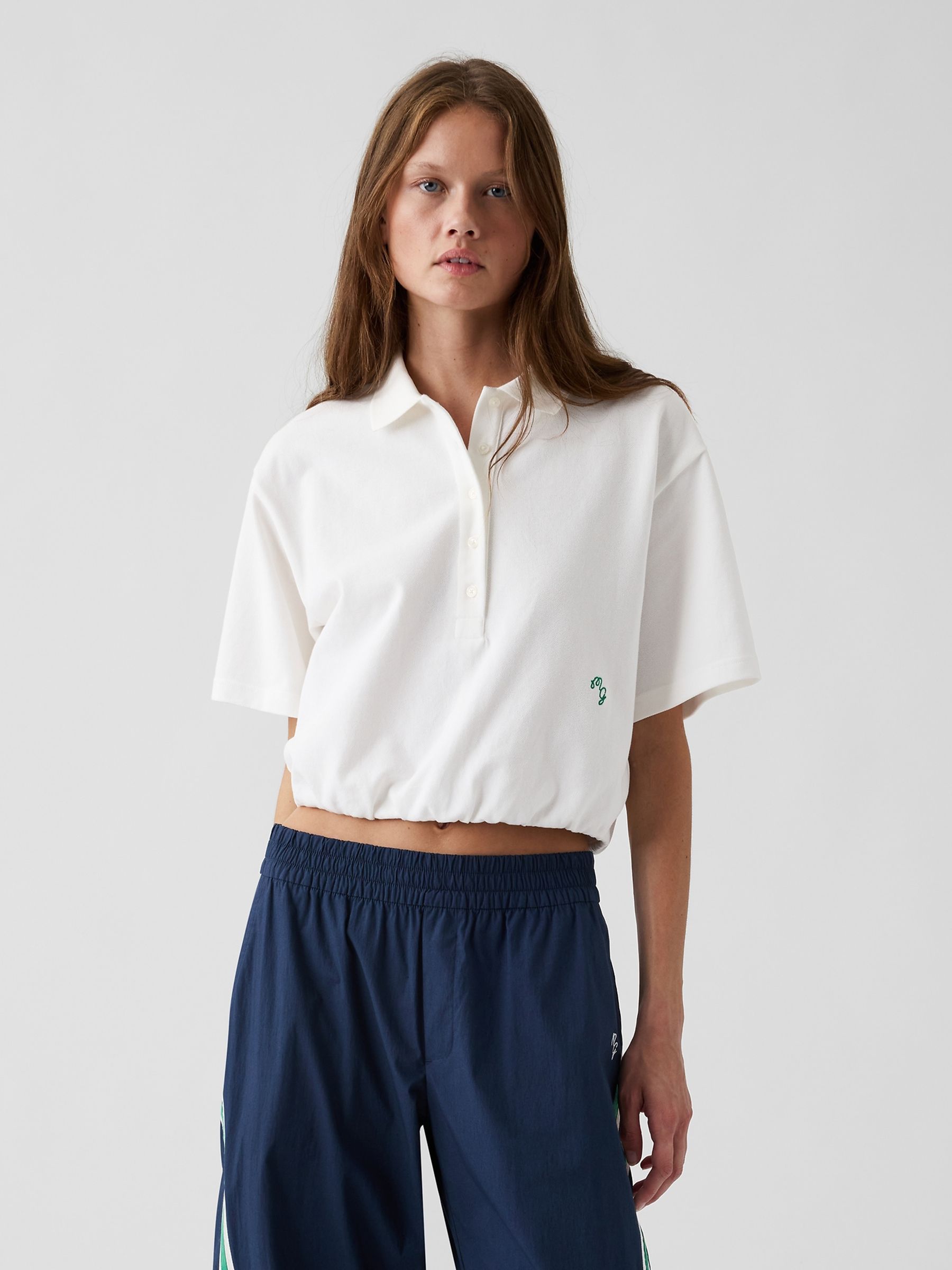 Gap x Malbon White - Cinch Crop Polo Shirt