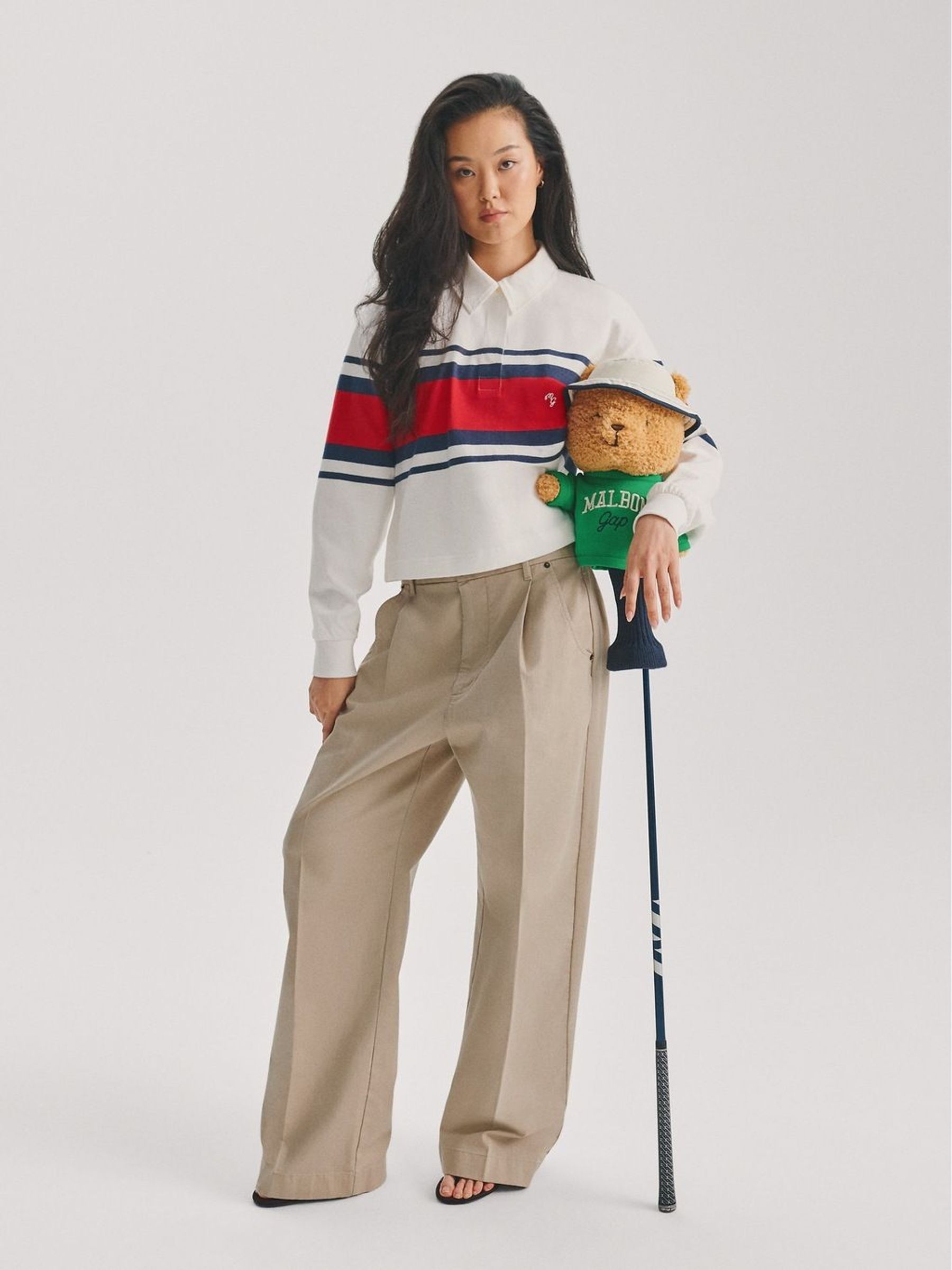 Gap x Malbon White/Red - Oversized Crop Rugby Shirt