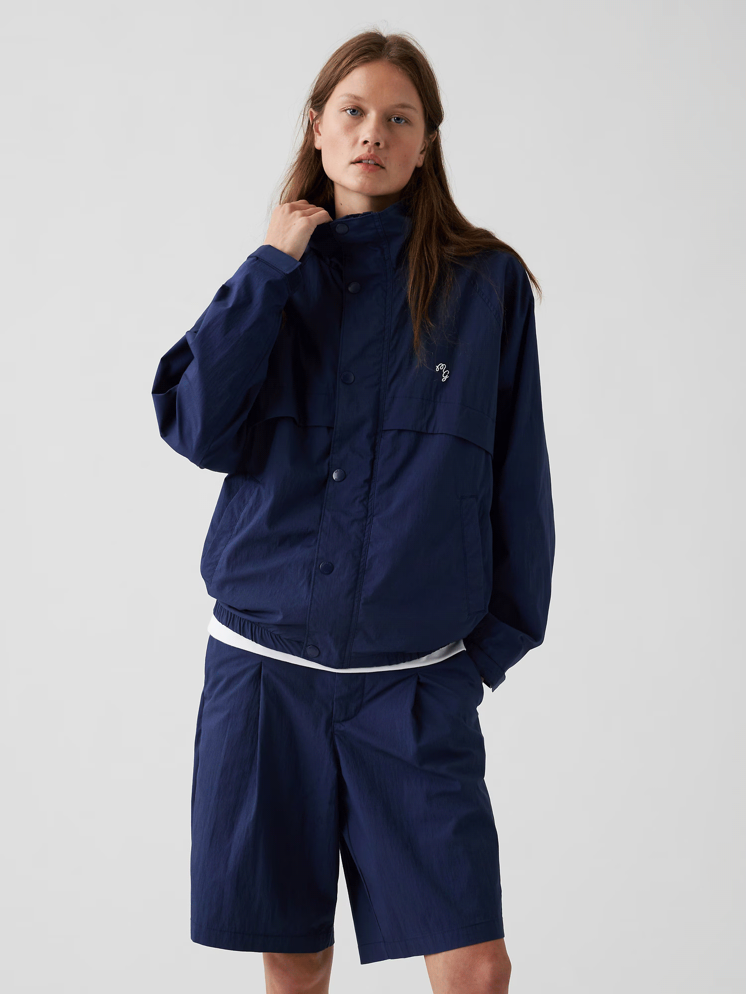 Gap x Malbon Navy - Regular Textured Poplin Anorak Jacket