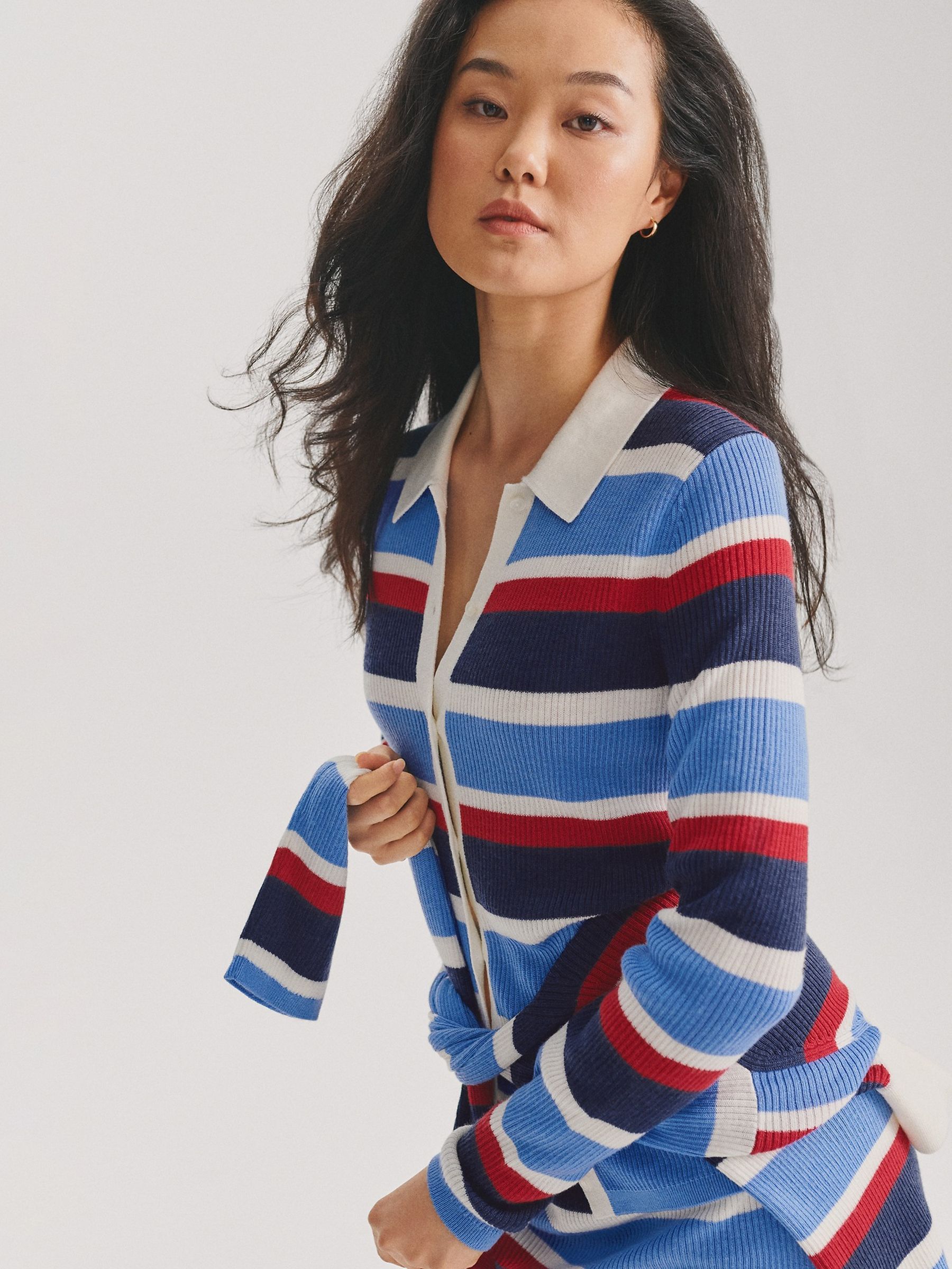 Gap x Malbon Blue/Red - Stripe Polo Collar Cardigan