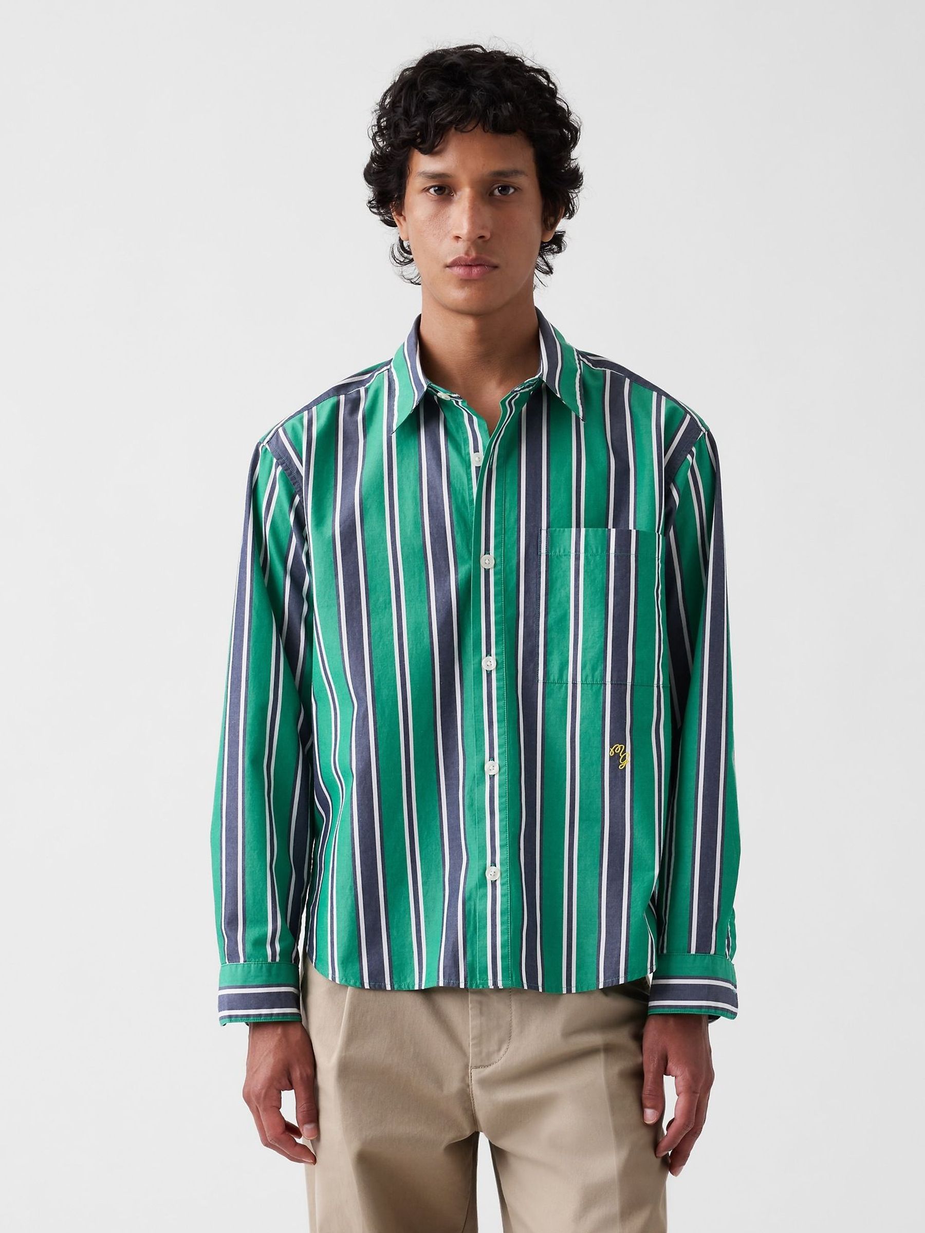 Gap x Malbon Green/Navy - Regular Poplin Stripe Shirt