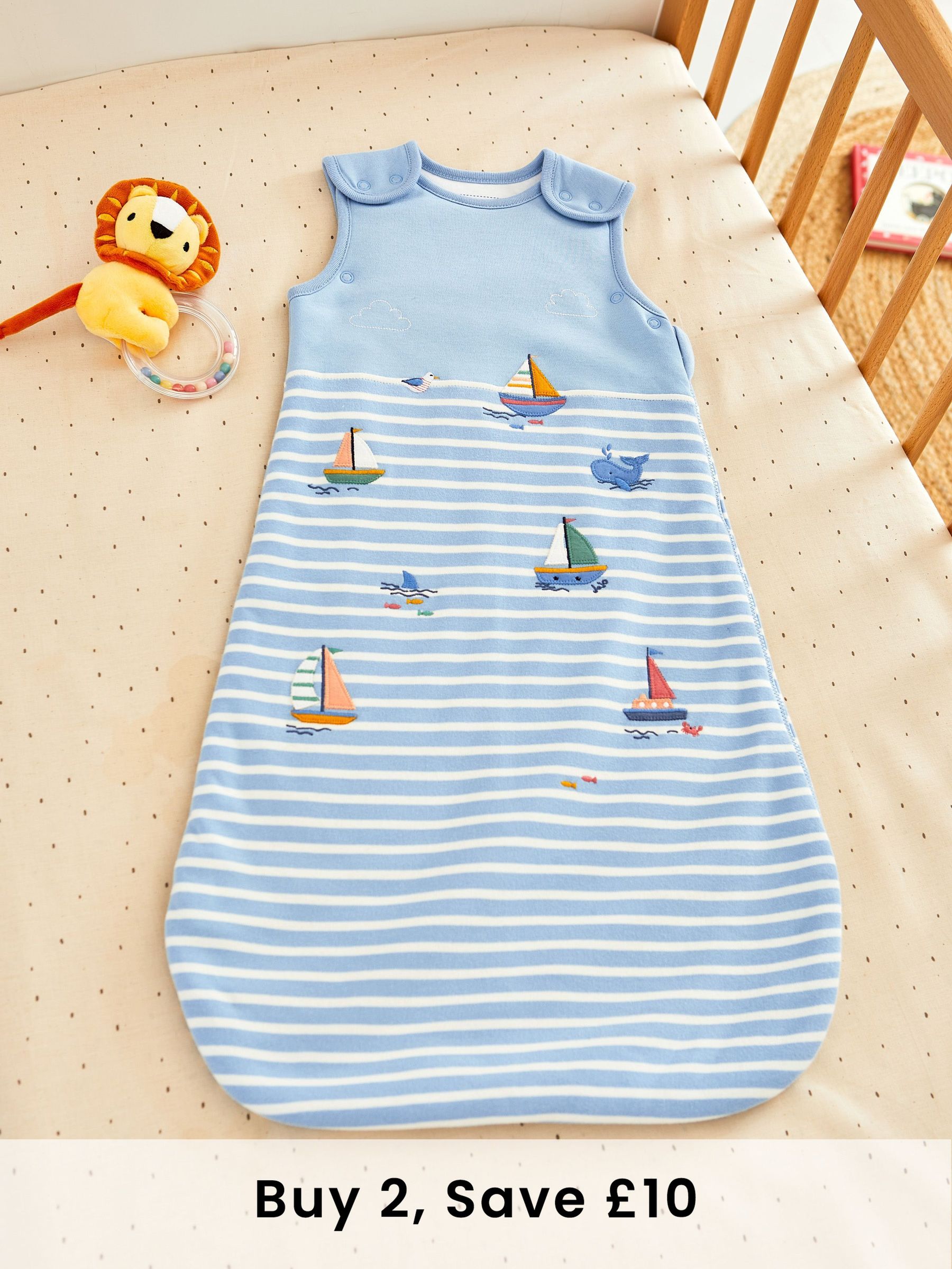 Blue Stripe Sailing Boats Appliqué 1.5 Tog Baby Sleeping Bag (117183) | £32