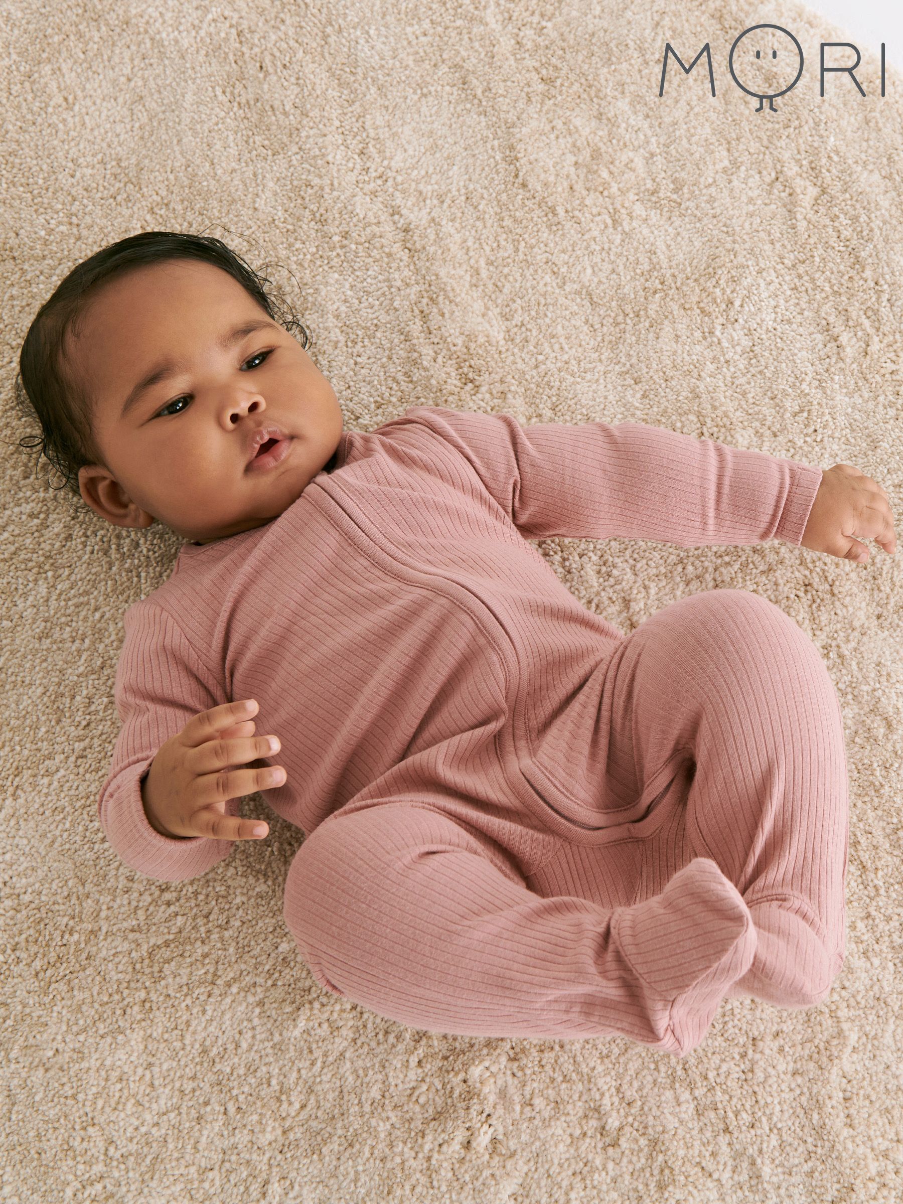 MORI Rose Pink Stretch Supersoft 2 Way Zip Sleepsuit (120694) | £33