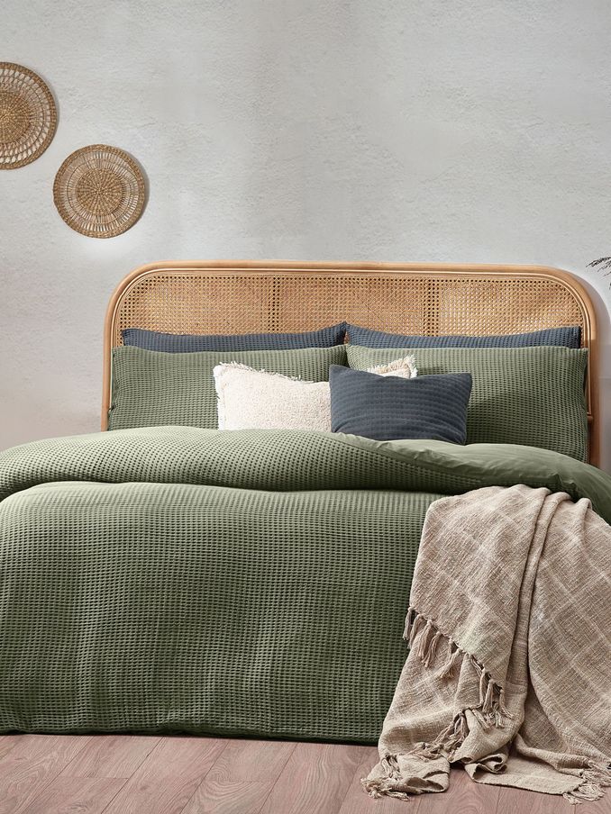 Yard Eucalpytus Green Chunky Waffle 100% Cotton Duvet Cover Set (122494) | £46 - £92