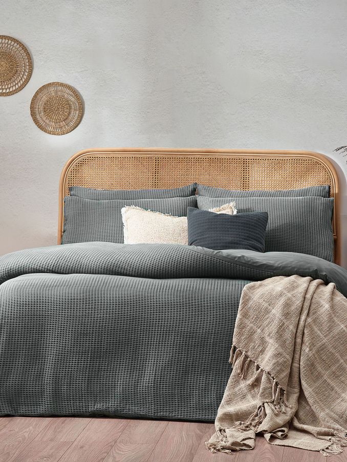 Yard Dusk Blue Chunky Waffle 100% Cotton Duvet Cover Set (122700) | £46 - £92