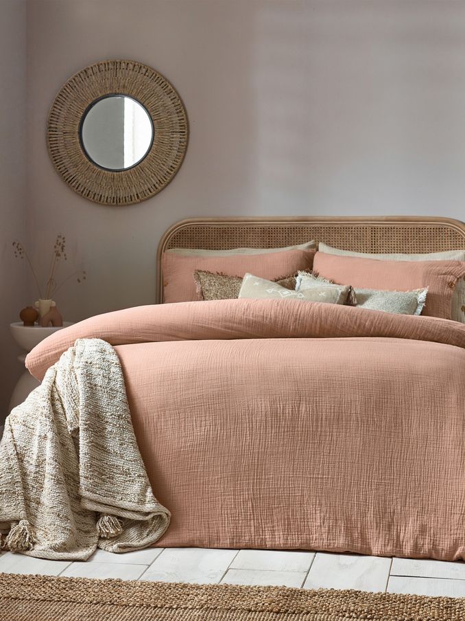 Yard Pink Clay Lark Muslin 100% Cotton Duvet Cover Set (122749) | £40 - £78