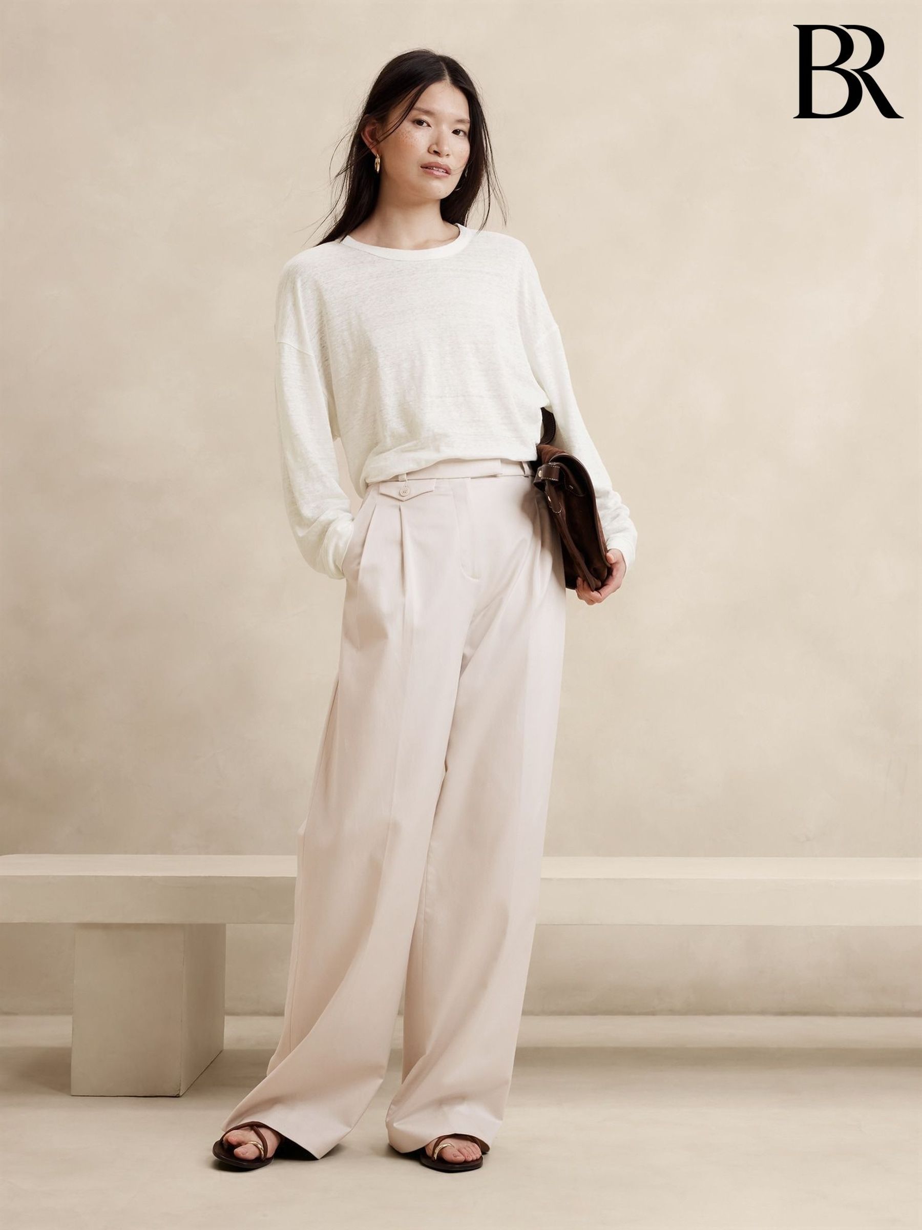 Banana Republic White Linen Dolman Long Sleeve Top (122991) | £42