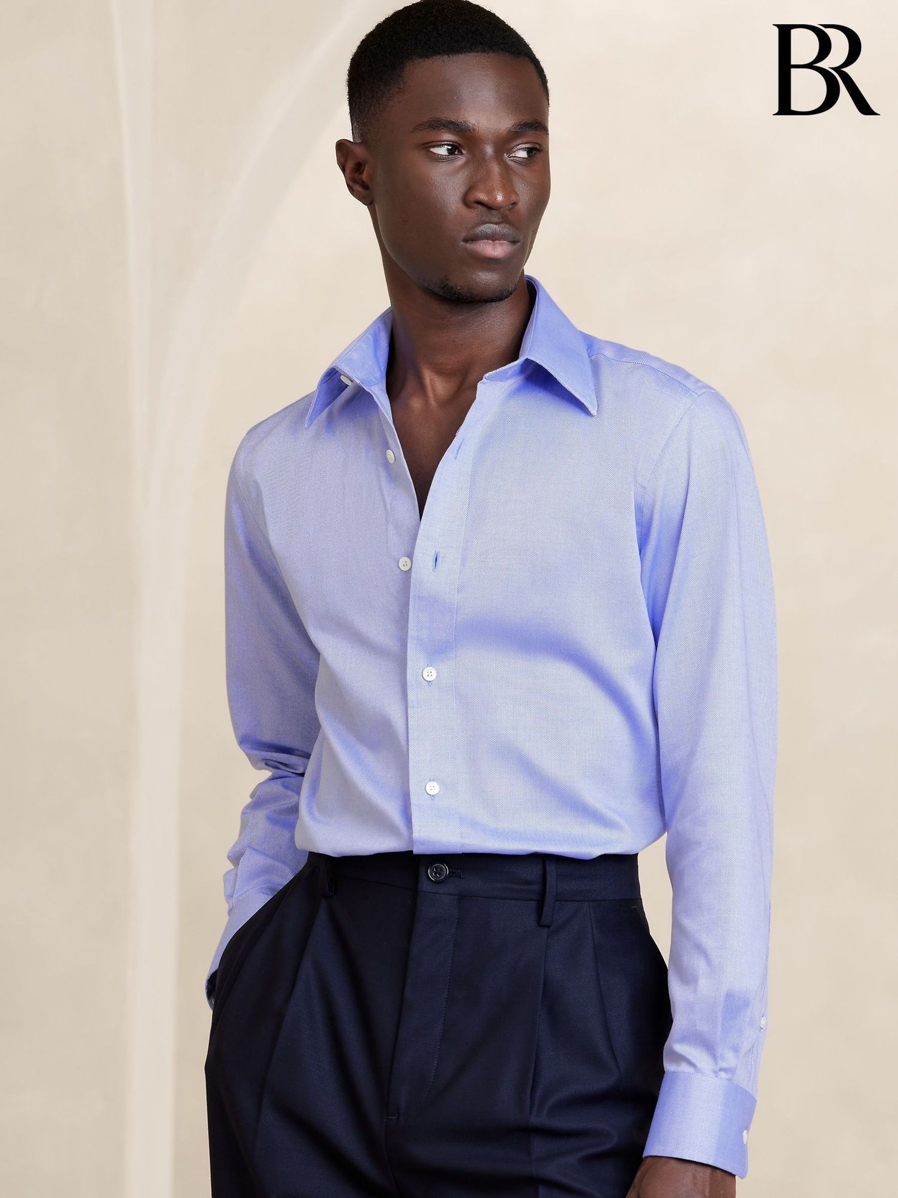 Banana Republic Blue Slim Wrinkle Resistant Dress Shirt (123291) | £65