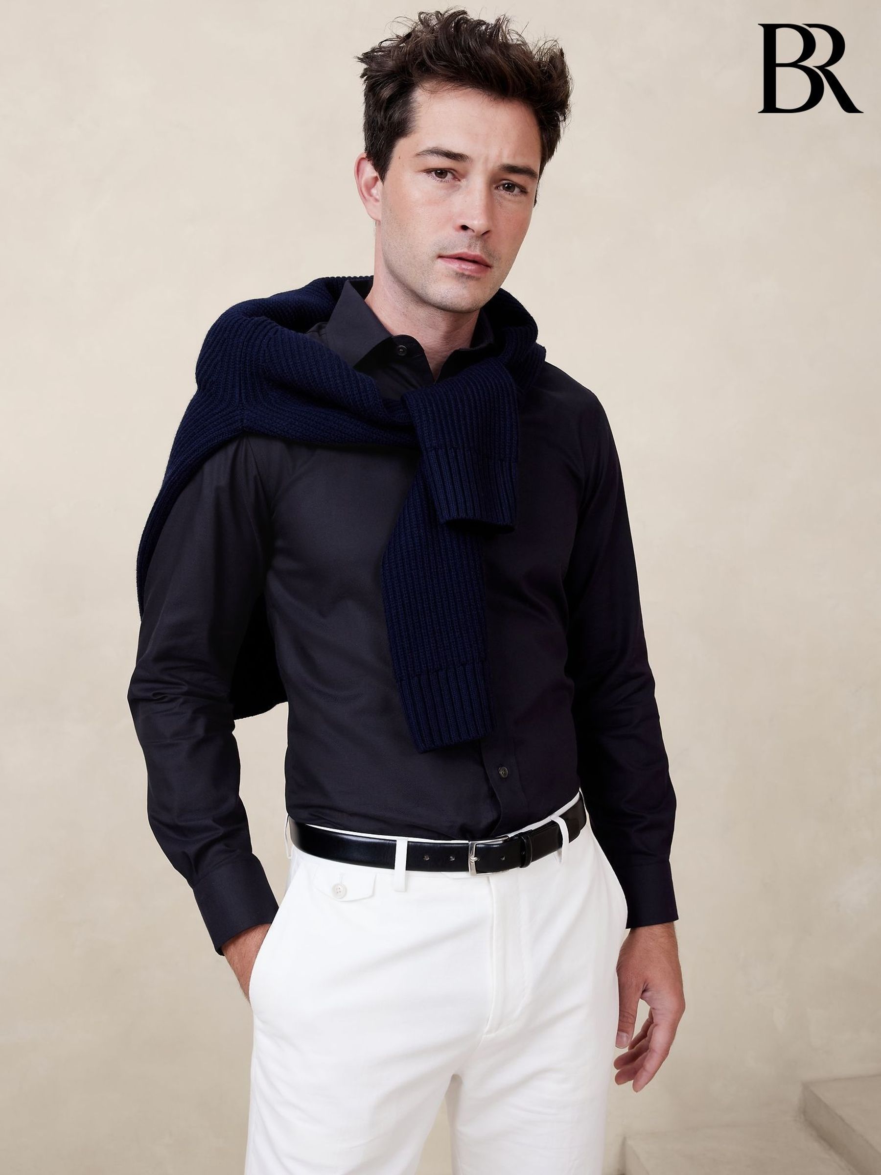Banana Republic Navy Blue Slim Wrinkle Resistant Dress Shirt (123826) | £45