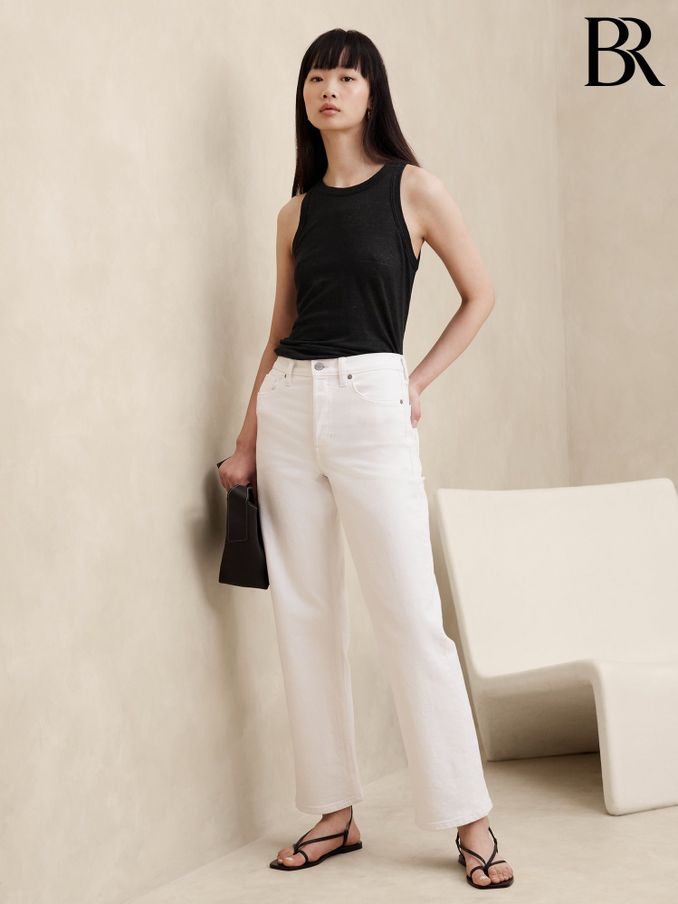 Banana Republic Black 100% Linen Racer Vest Top (123870) | £40
