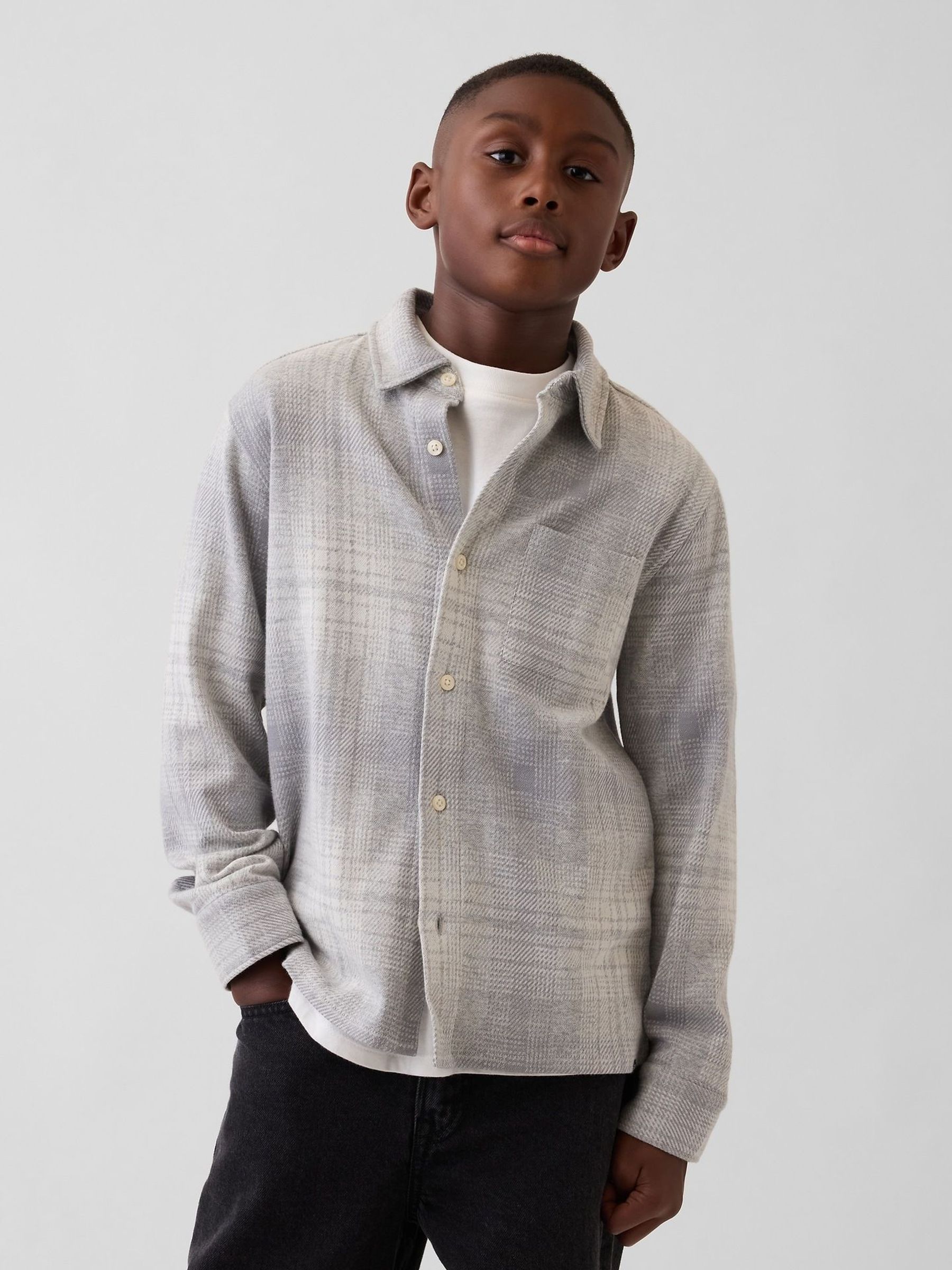 Grey - Knit Jersey Check Shirt