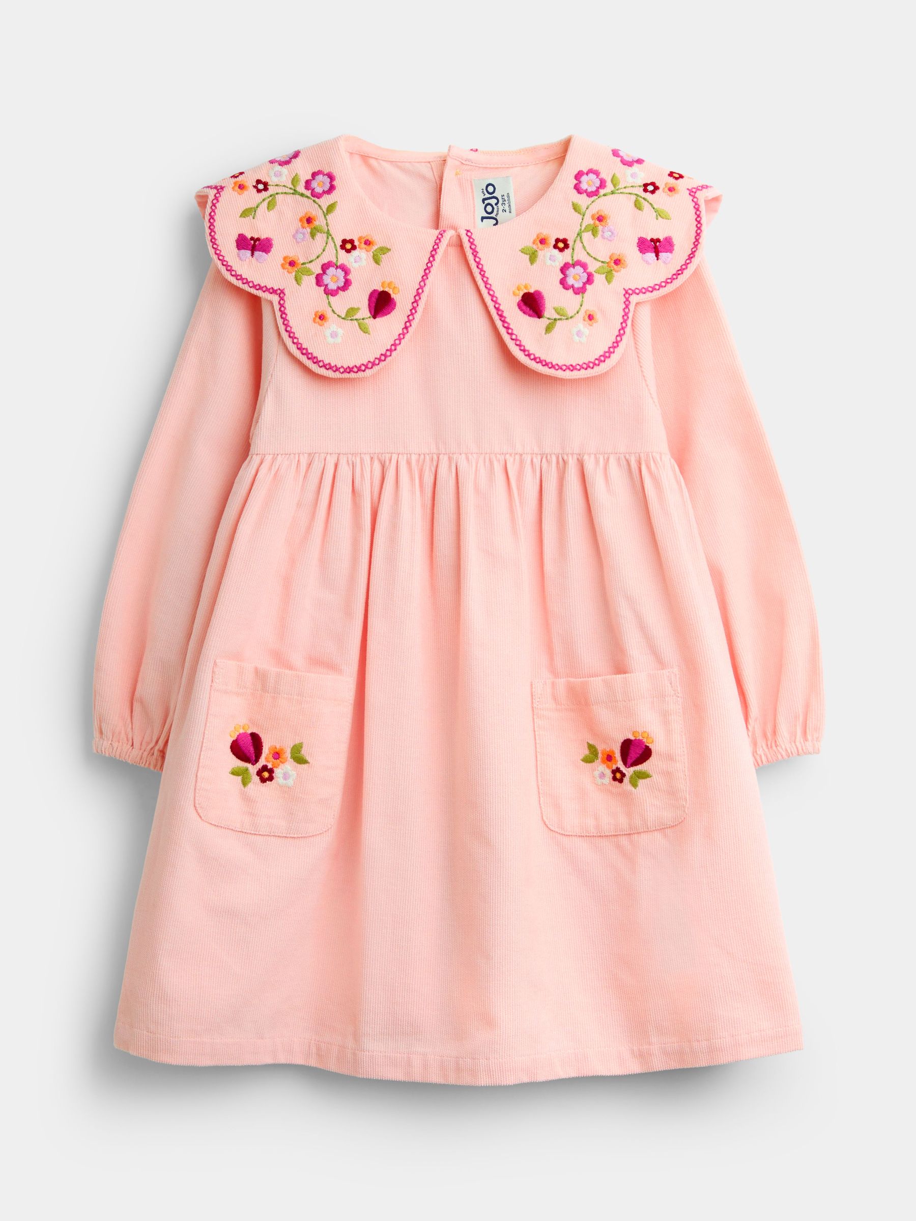Soft Pink Floral - Embroidered Cord Collar Dress
