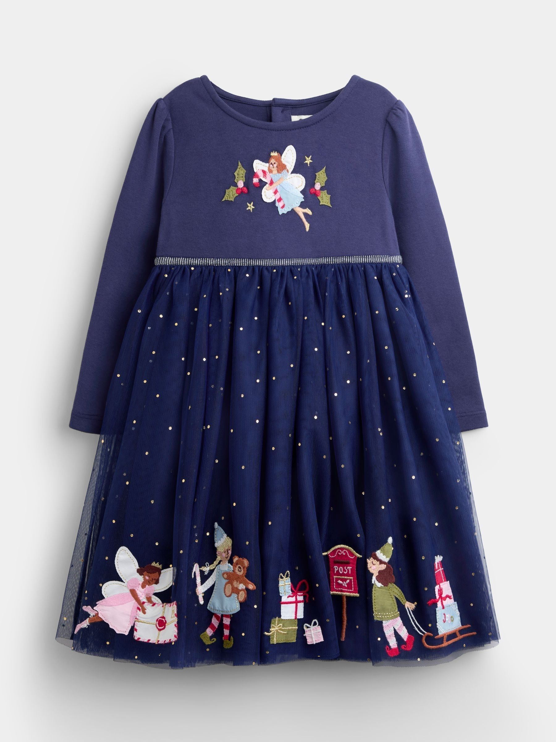 Navy Blue Elf & Fairy - Appliqué Hem Combo Dress