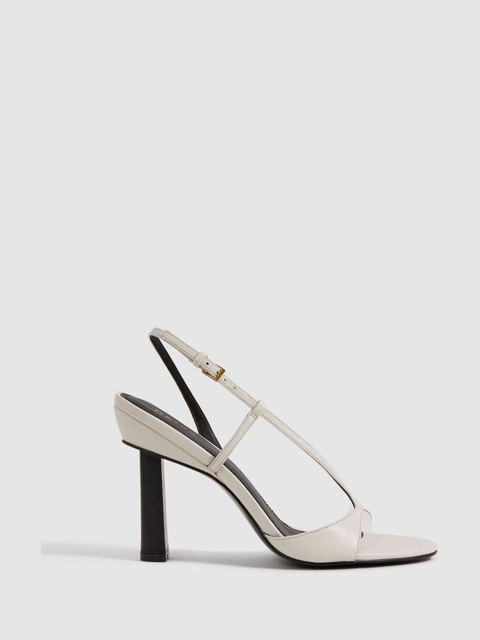 Leather Clear Strap Block Heels in White (140942) | £88