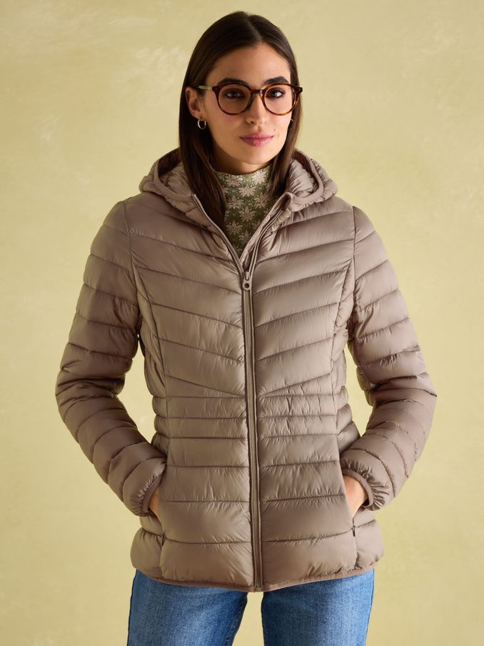Kenley Neutral Showerproof Padded Coat with Hood (152596) | £48