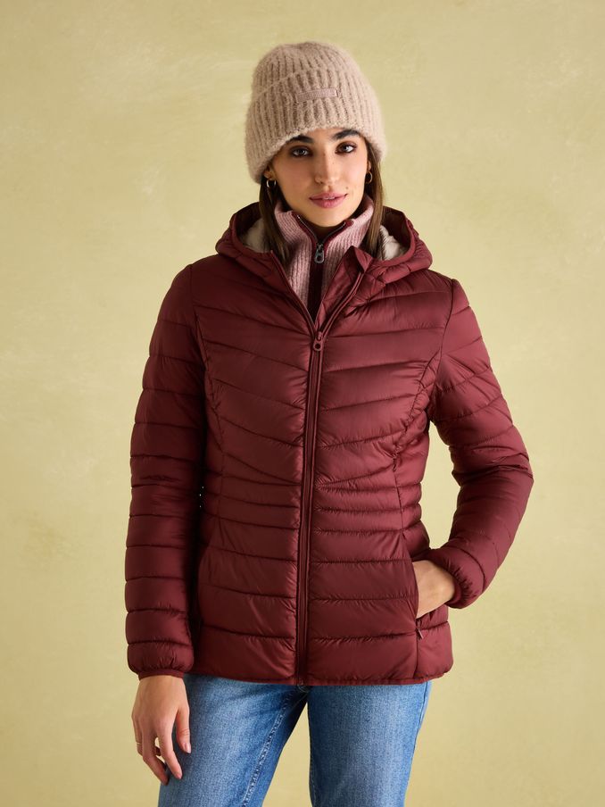 Kenley Dark Red Showerproof Padded Coat with Hood (152599) | £48