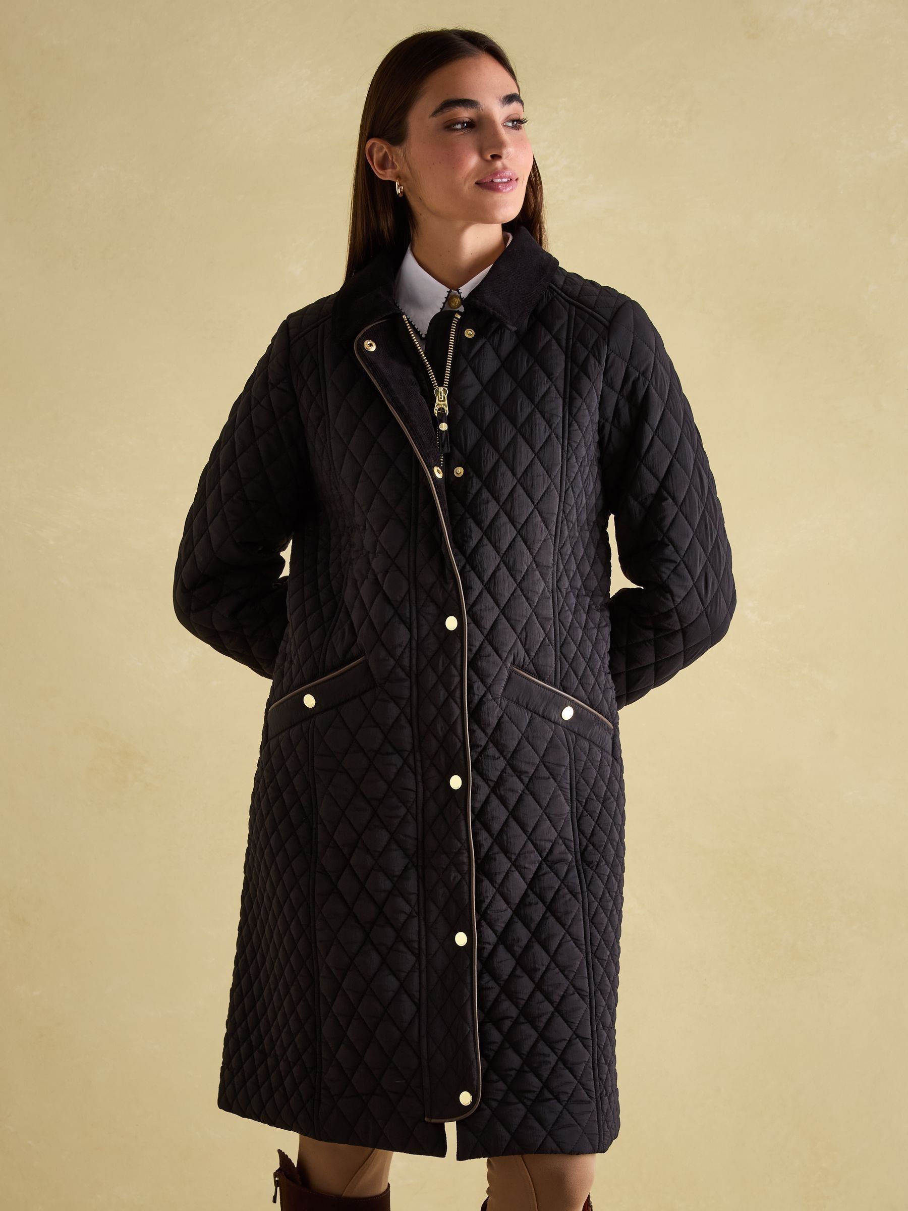 Rosewell Black Showerproof Longline Diamond Quilted Coat (152743) | £97