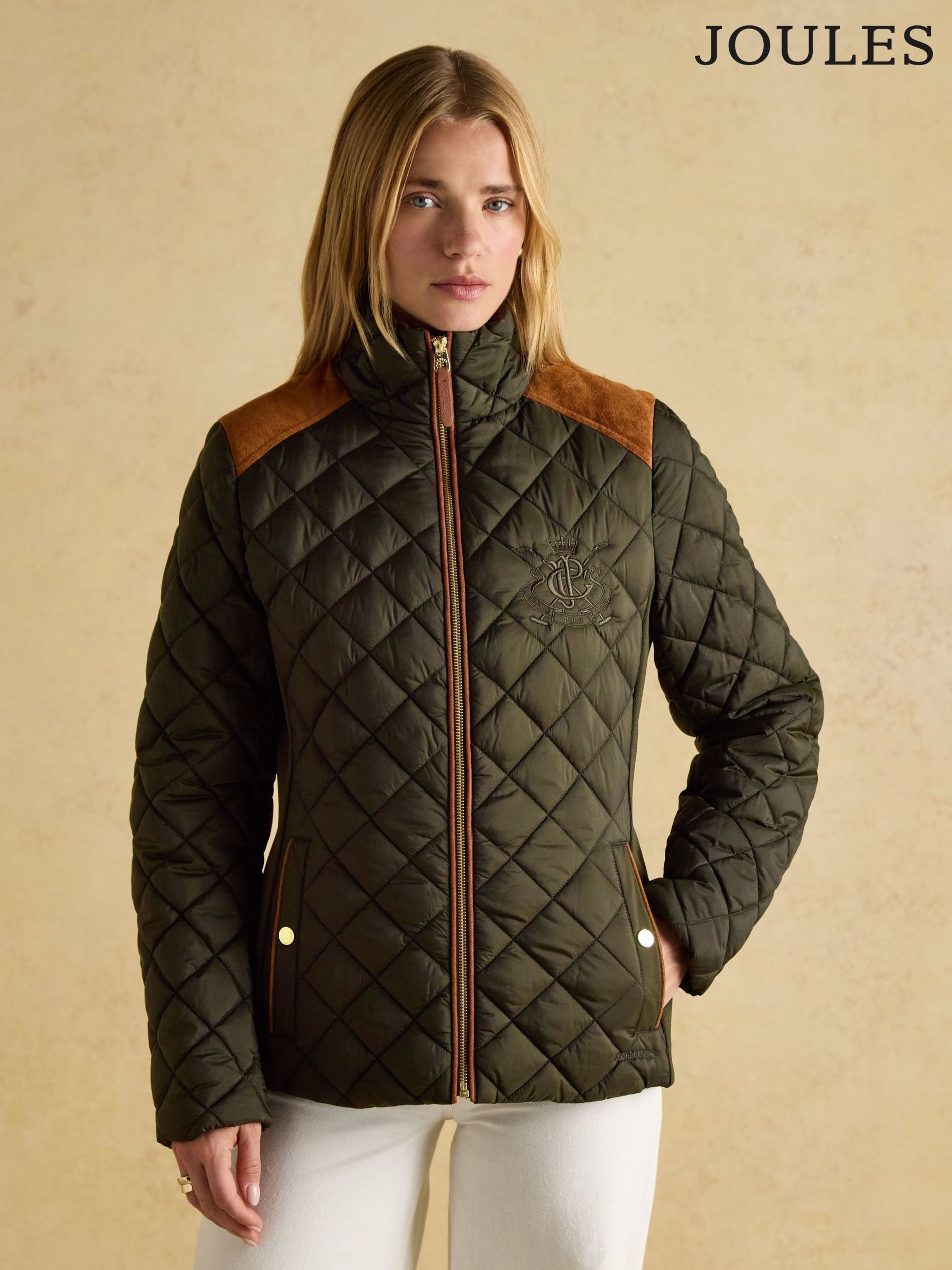 Braemar Luxe Khaki Green Showerproof Diamond Quilted Coat (152768) | £129