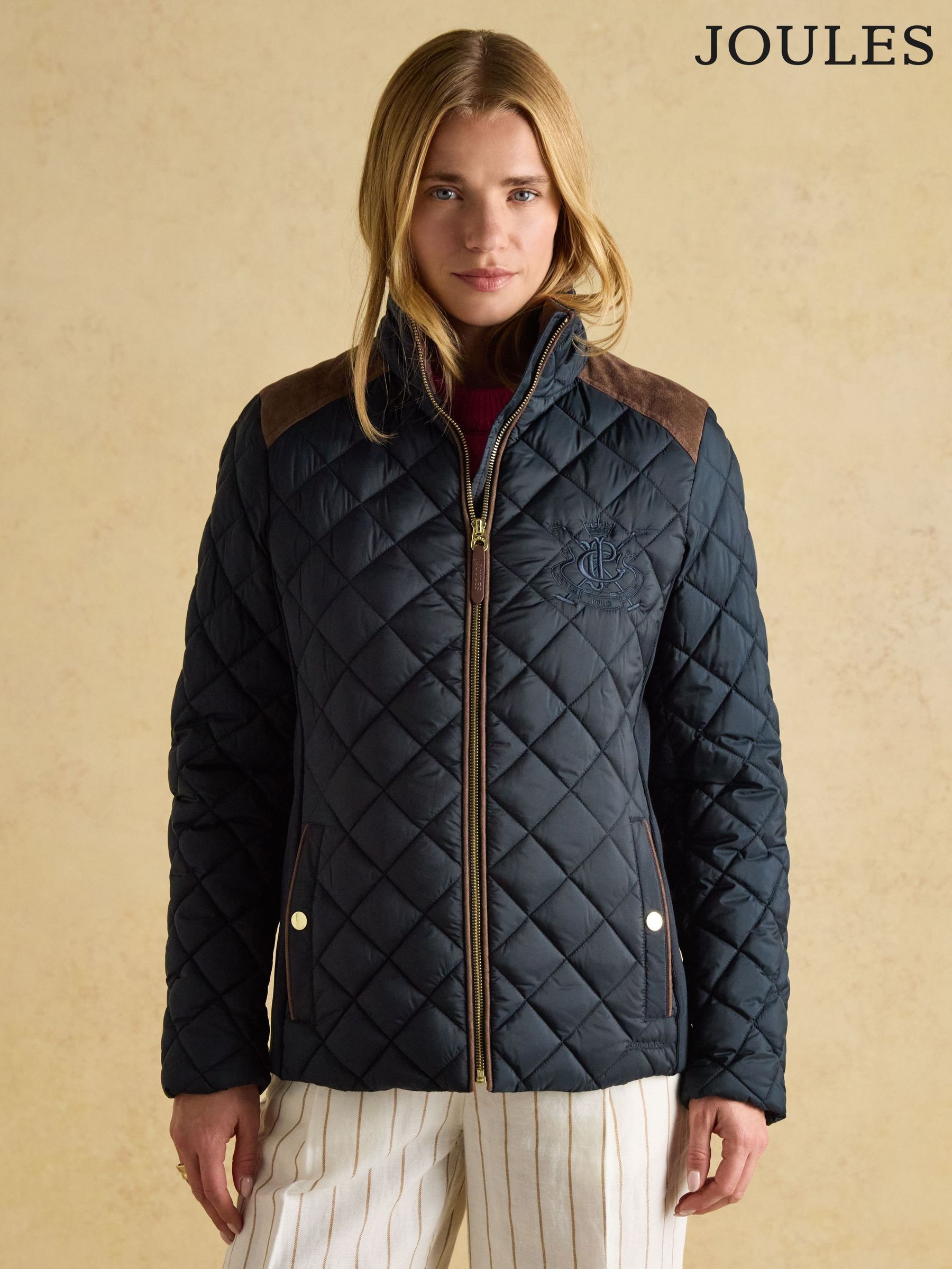 Braemar Luxe Navy Showerproof Diamond Quilted Coat (152813) | £129