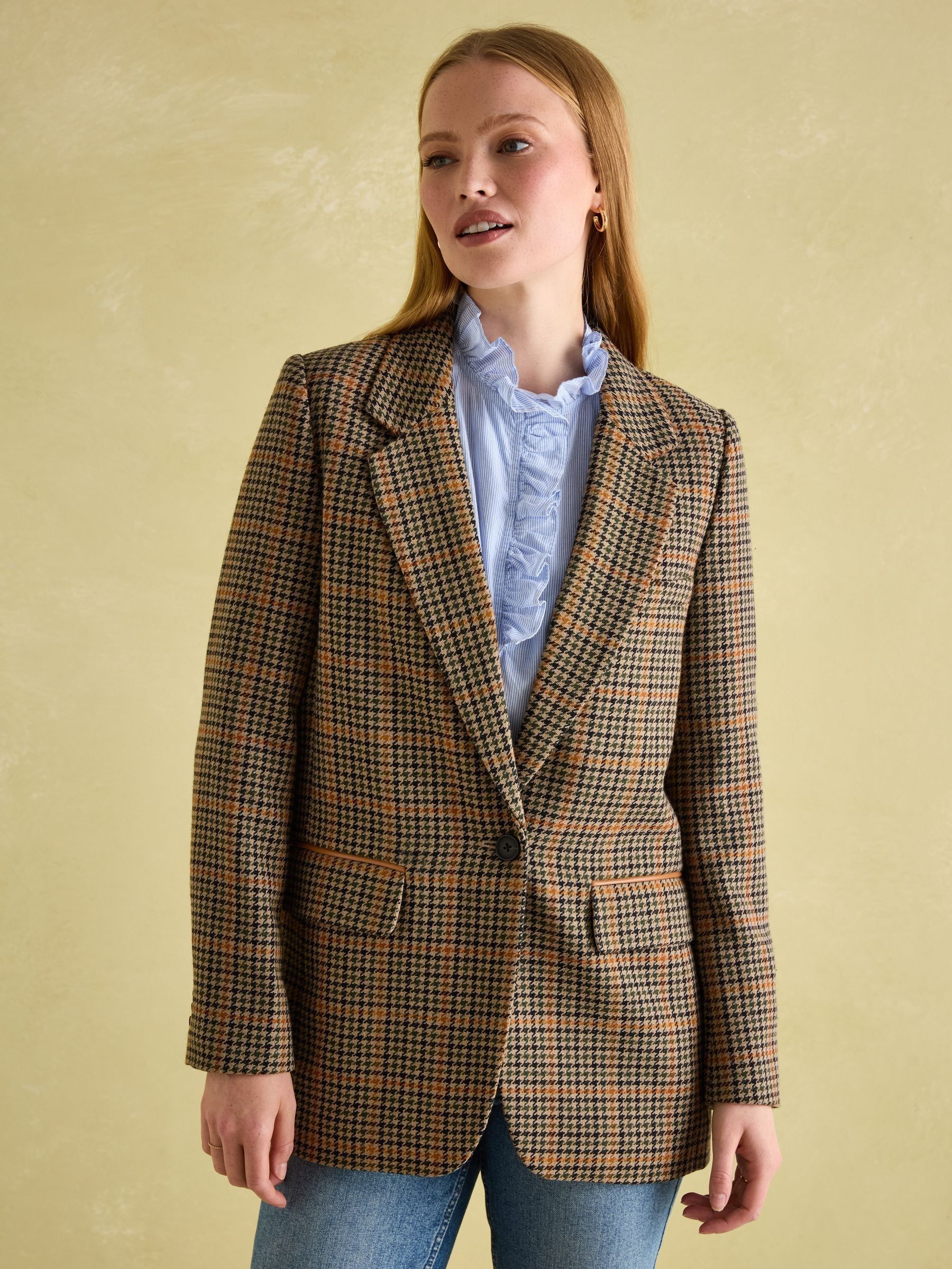 Hackmore Brown Check Relaxed Fit Wool Blend Tweed Blazer