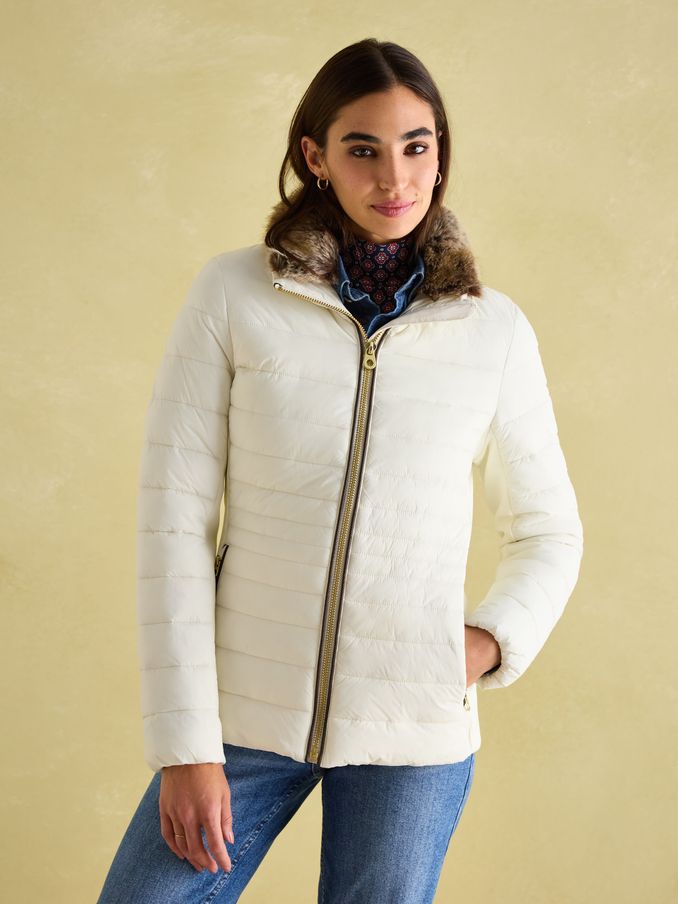 Beckley White Padded Showerproof Jacket with Faux Fur Trim (152900) | £149