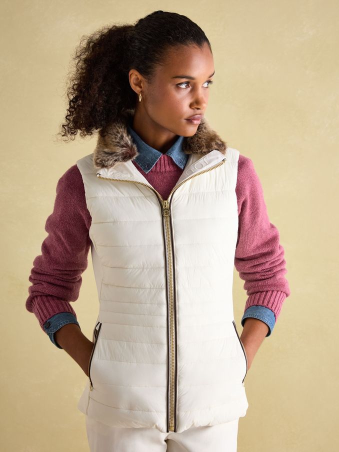 Beckley White Padded Showerproof Gilet With Detachable Faux Fur Collar (153488) | £129