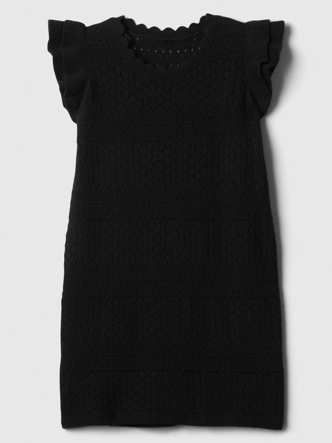 Black Crochet Knitted Flutter Sleeve Dress (3mths-5yrs) (154785) | £13