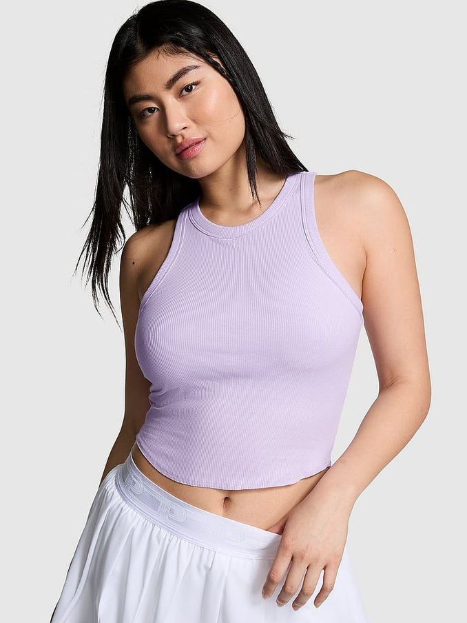 Pastel Lilac Purple High Neck Shrunken Rib Tank Top (162533) | £9