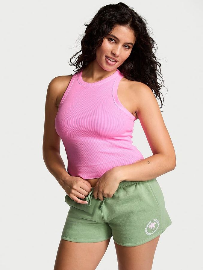Lola Pink High Neck Shrunken Rib Tank Top (162633) | £9