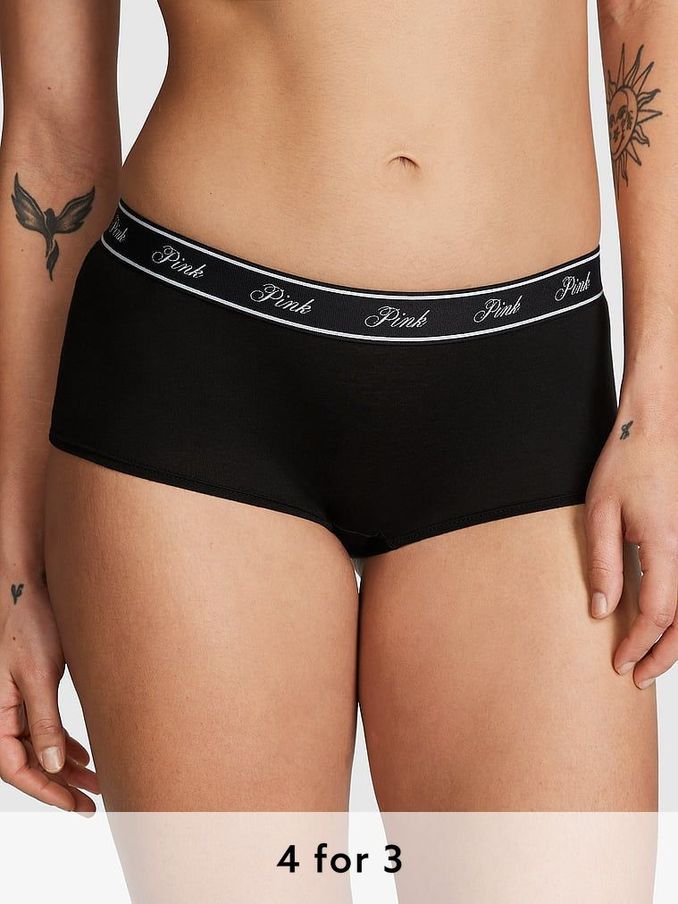 Pure Black Short Cotton Logo Knickers (162665) | £9
