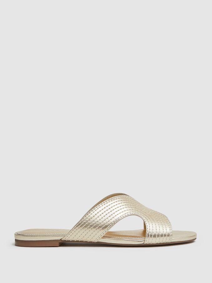 Leather Slip-On Sandals in Gold (166035) | £88
