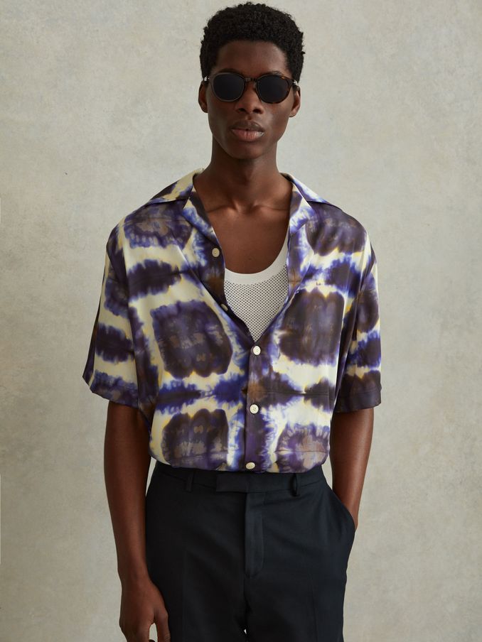 Relaxed Tie Dye Cuban Collar Shirt in Purple Multi (166320) | £48