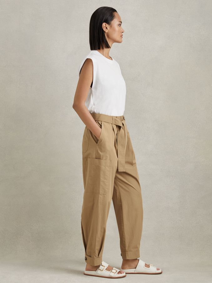 Cotton Tapered Parachute Trousers in Sand (172674) | £68
