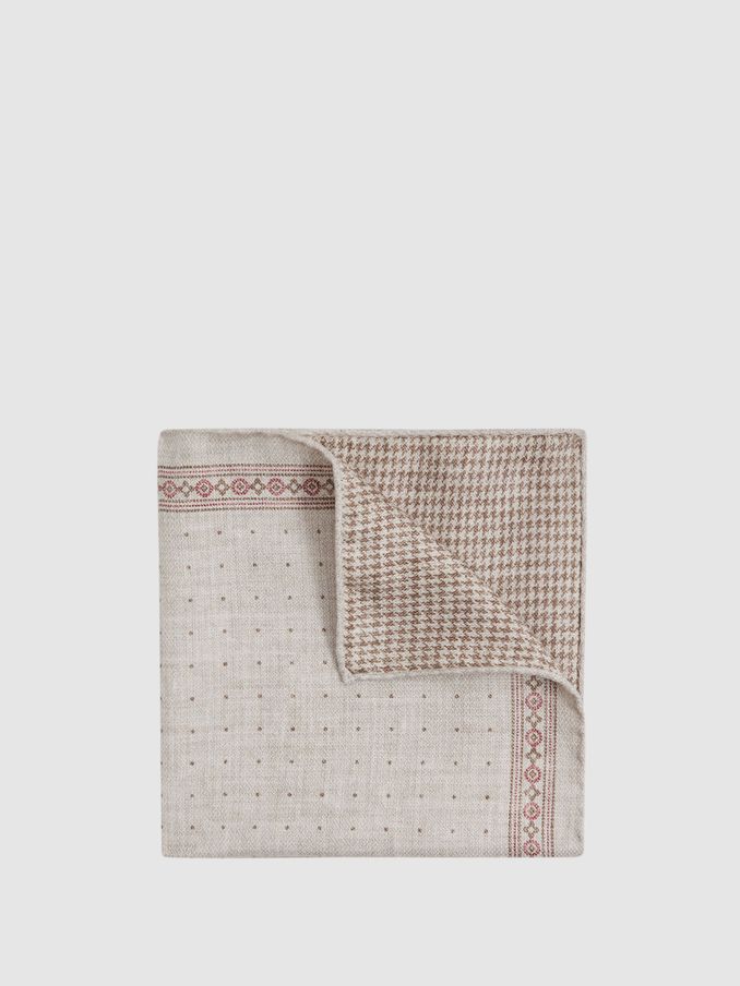 Silk Reversible Pocket Square in Oatmeal Melange (172732) | £15
