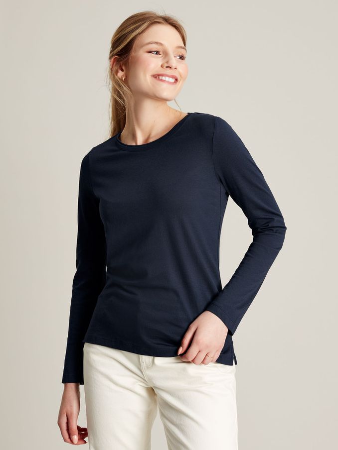 Holly Navy Long Sleeve Crew Neck T-Shirt