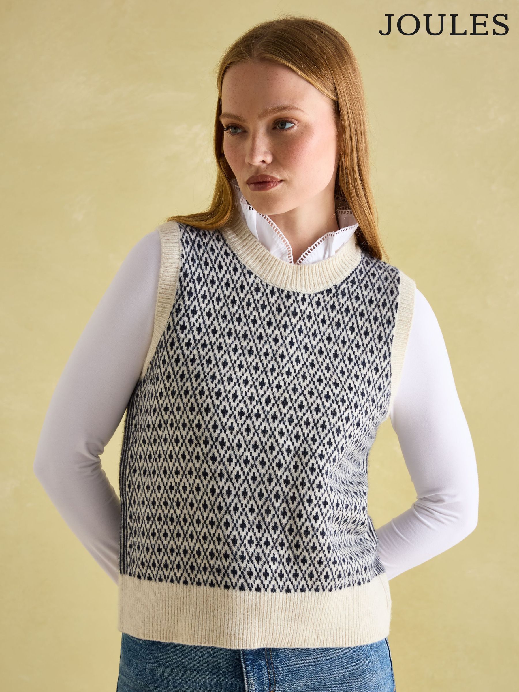 Ingrid Cream/Navy Patterned Knitted Vest (184845) | £27