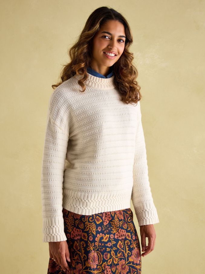 Bernie Cream Crew Neck Textured Jumper Contains Merino Wool (184979) | £37
