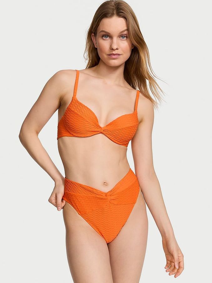 Sunset Orange Fishnet High Leg Swim Bikini Bottom (187243) | £12