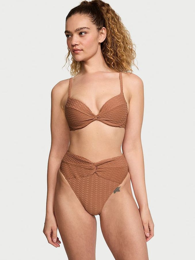 Caramel Brown Fishnet High Leg Swim Bikini Bottom (187343) | £12